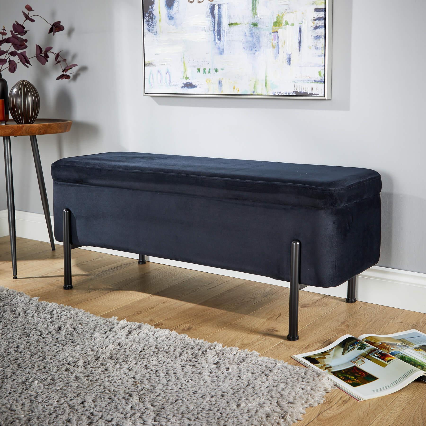 Storage Ottoman Seat Velvet Metal Legs Compact Storage Bedroom Home Furniture - Picture 3 of 55