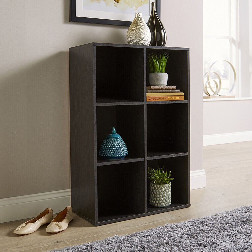 Storage Cube Black Shelves Bookcase Wooden Display Organiser with Fabric Drawers - Picture 2 of 9