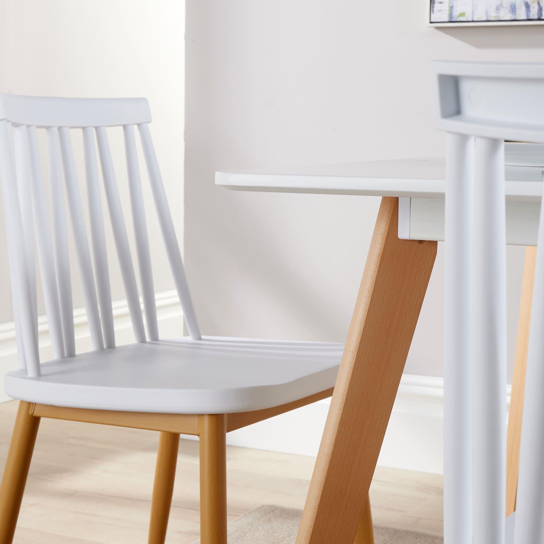 Dining Table Set - 120cm White Top Wooden Legs With 4 Kitchen Chairs Furniture - Picture 77 of 79