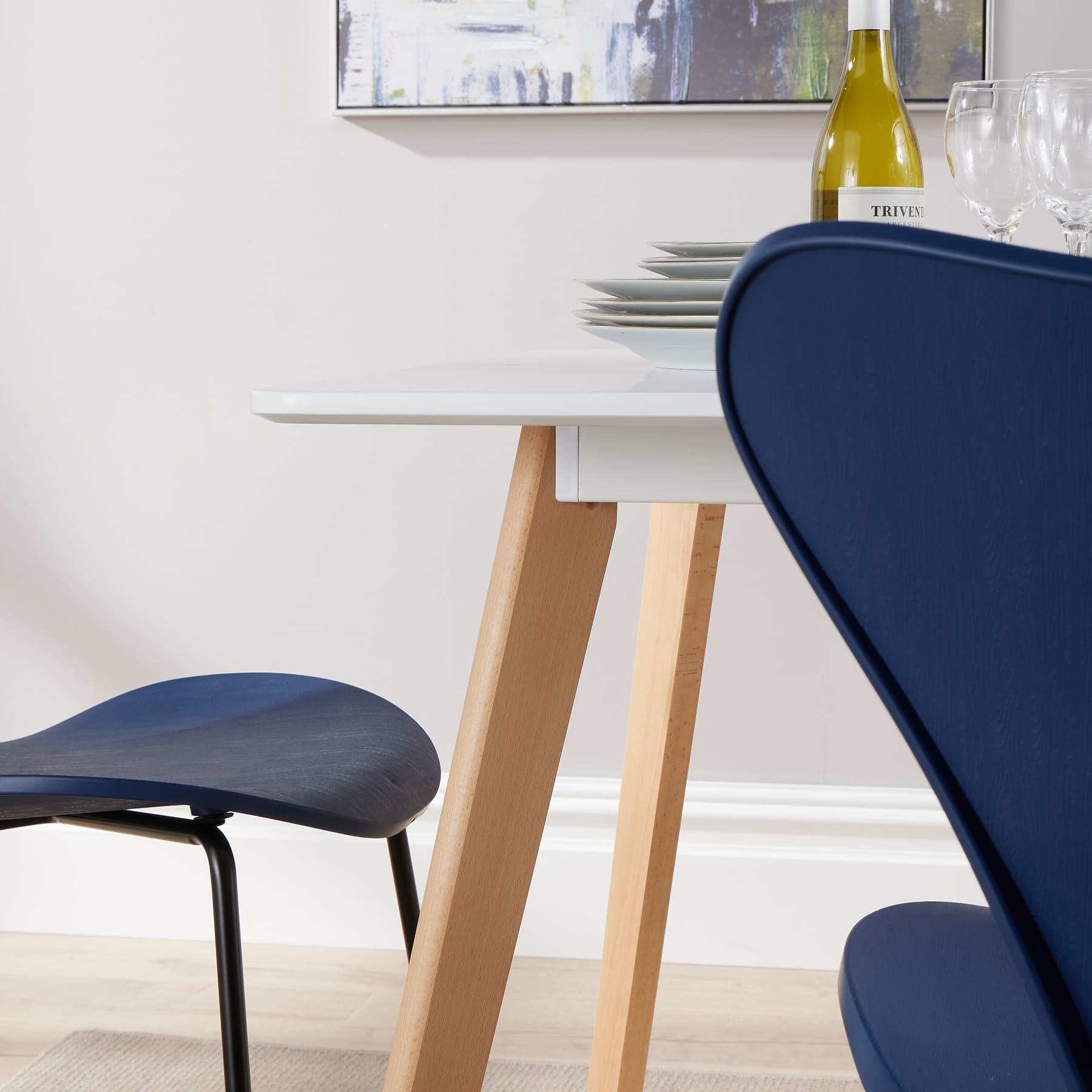Dining Table Set - 120cm White Top Wooden Legs With 4 Kitchen Chairs Furniture - Picture 31 of 79