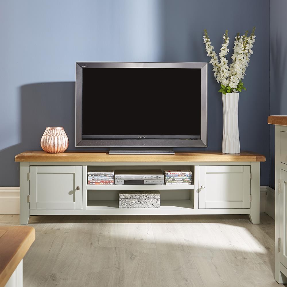 White Home Source Solid Wood 2 Door TV Plasma Unit Stand 180cm Cable Management White Home Source Solid Wood 2 Door TV Plasma Unit Stand 180cm Cable Management