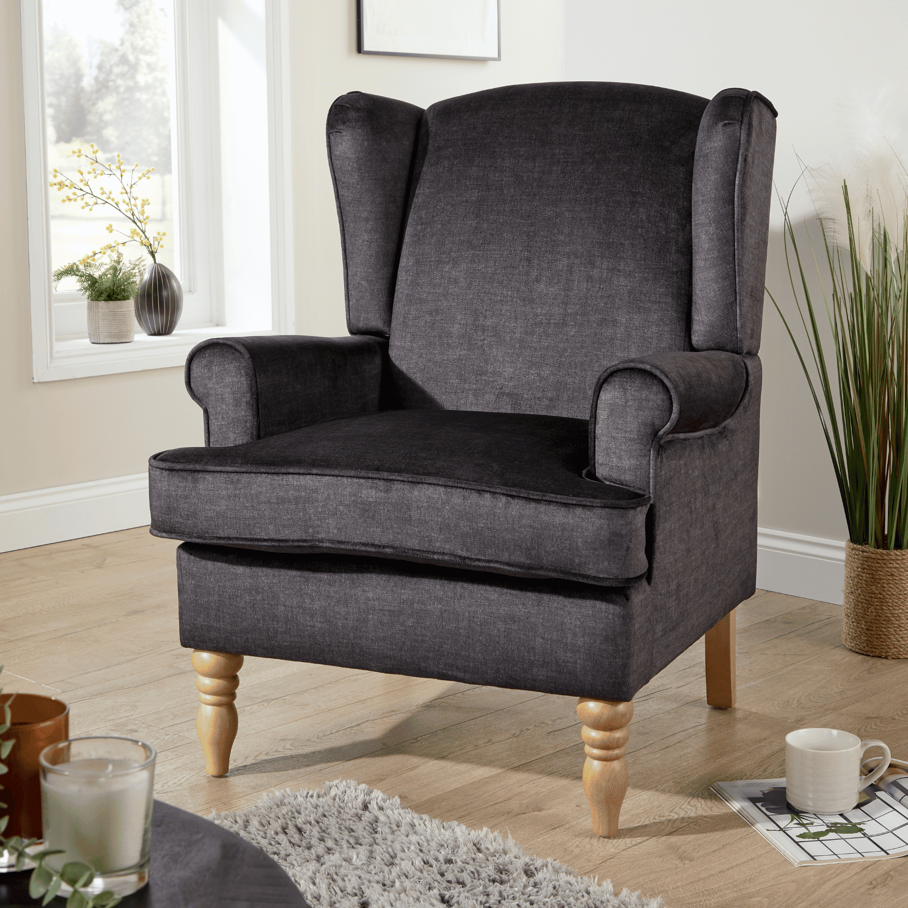 Helena Wingback Armchair Modern Accent Chair Occasional Sofa Seating Wooden Legs - Picture 16 of 29