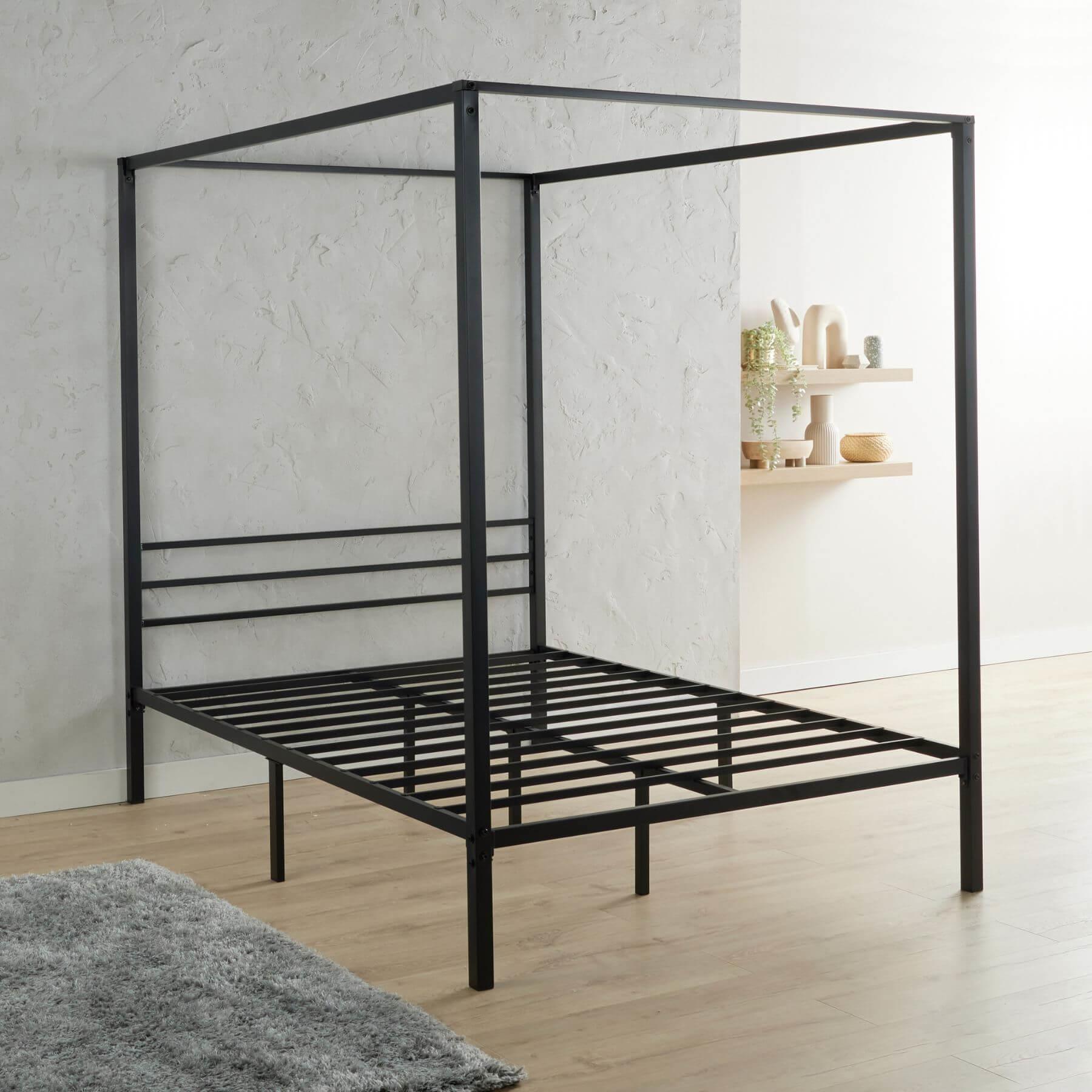 Doppel-/King Size Metallhimmelbett Himmelbett schwarzer Rahmen Zuhause Schlafzimmer Möbel - Bild 15 von 16