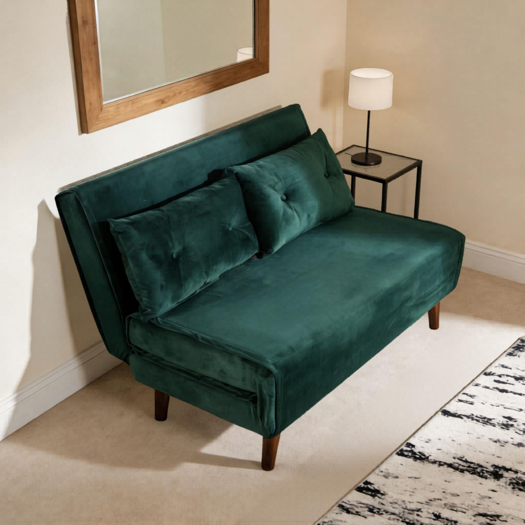 Single or Double Sofa Bed Folding Chair Velvet Wooden Legs Two Pillow Furniture - Produktbild 3