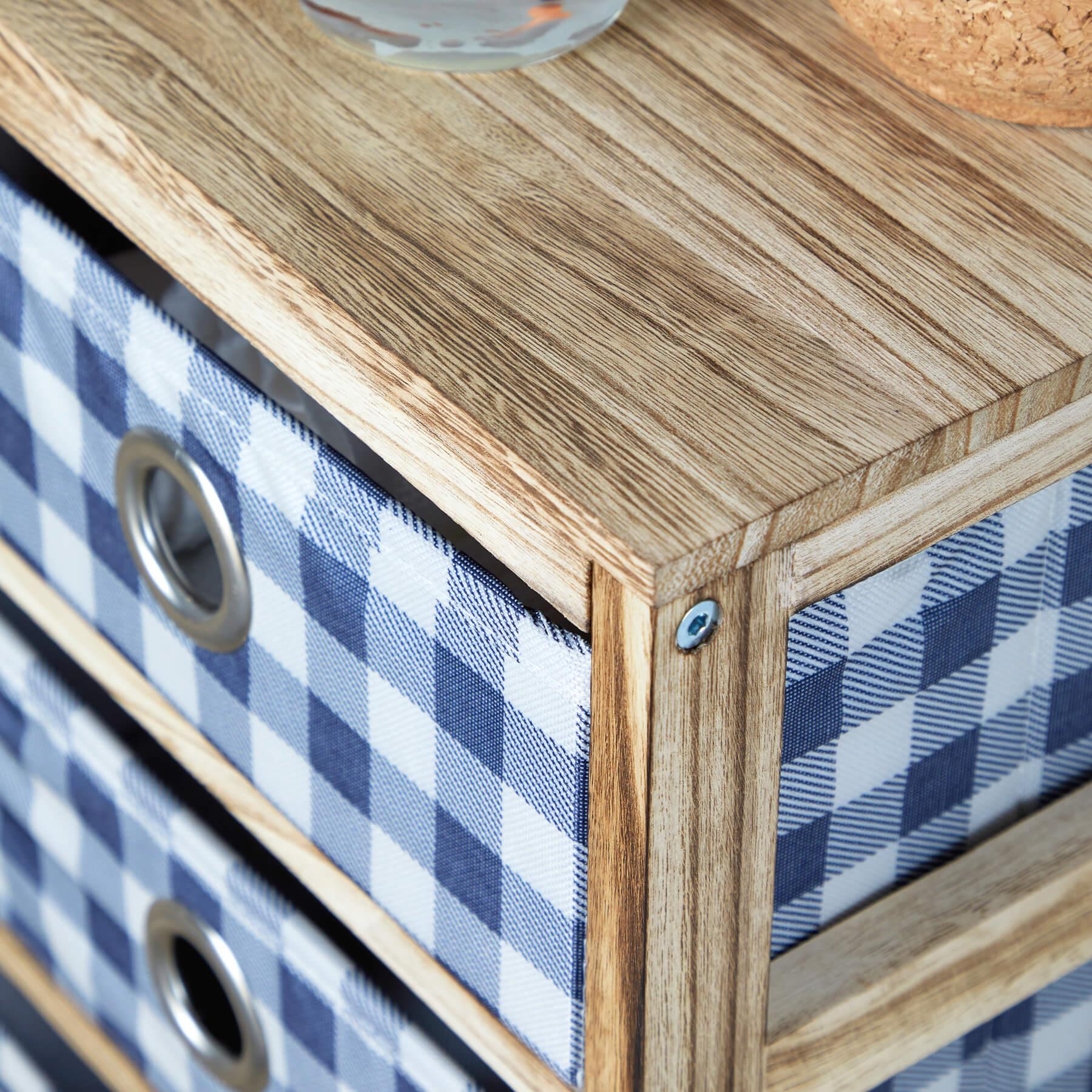 Wooden Chest 3/4/5 Storage Drawers Plaid Fabric Bedroom Organiser Coastal Style - Picture 5 of 22