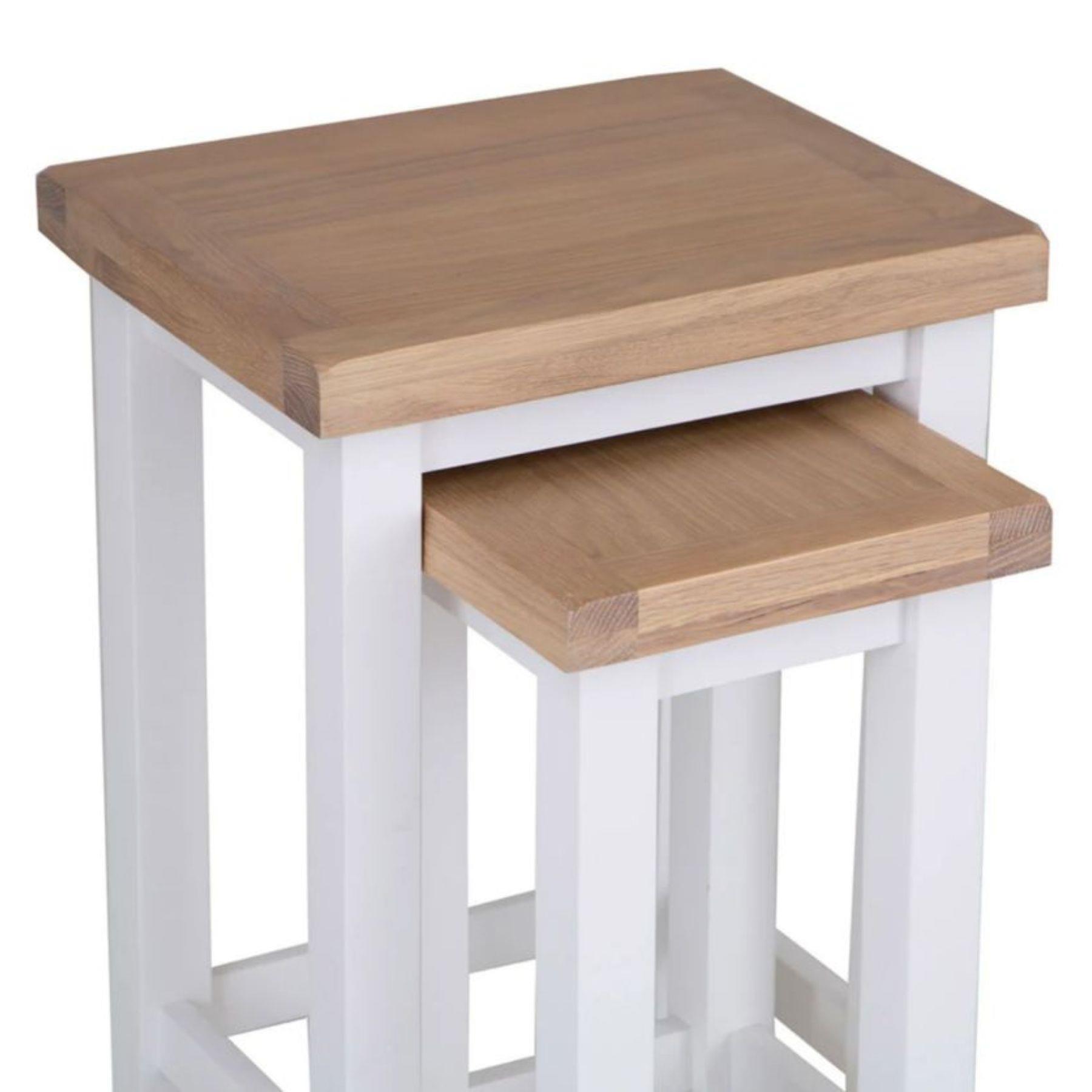 Nest 2 Side / Lamp Tables Solid Oak Veneer Fully Assembled Furniture Grey/White - Picture 9 of 9