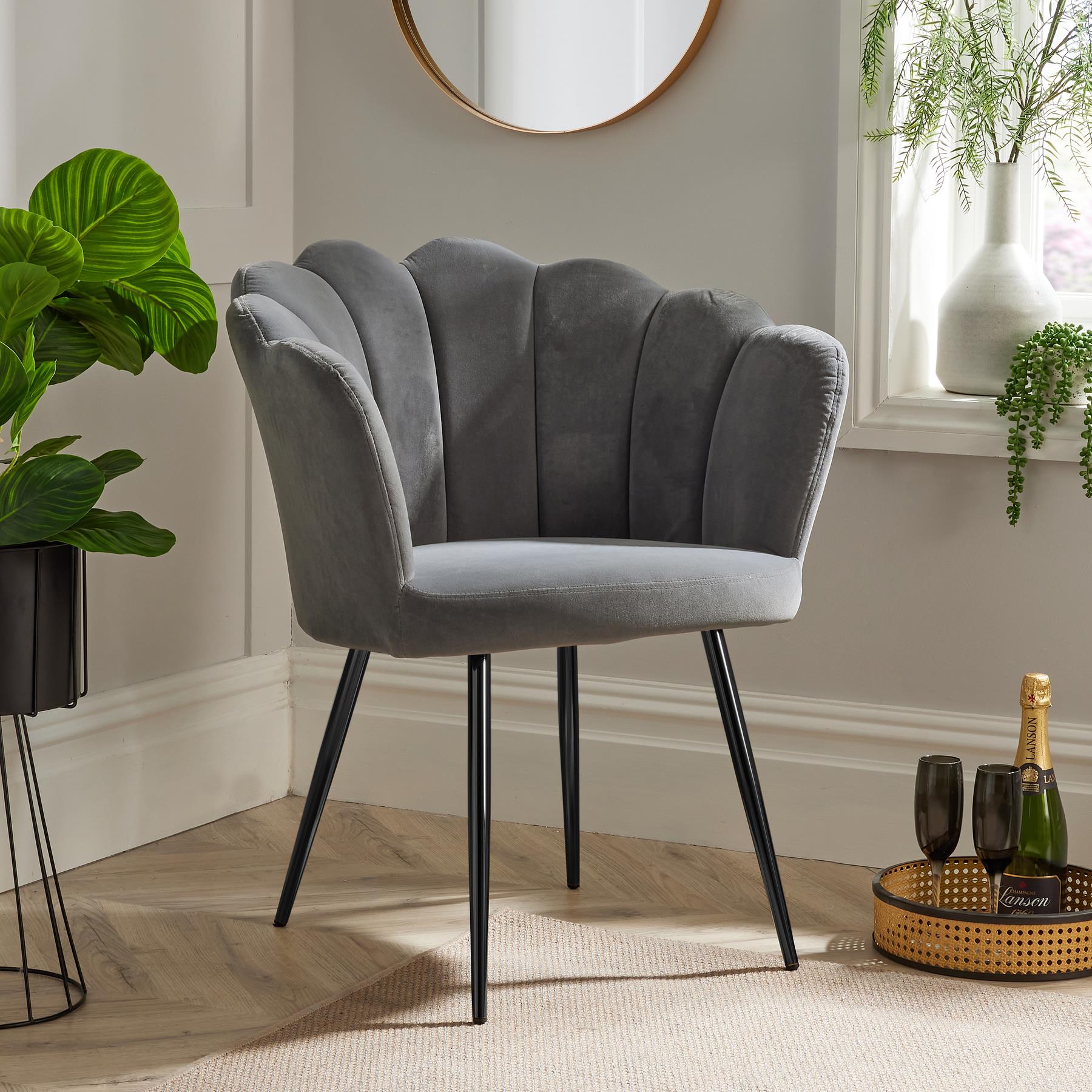 Grey Boucle Fabric Scallop Shell Chair Wing Back Armchair Sofa Gold Legs - Picture 14 of 41