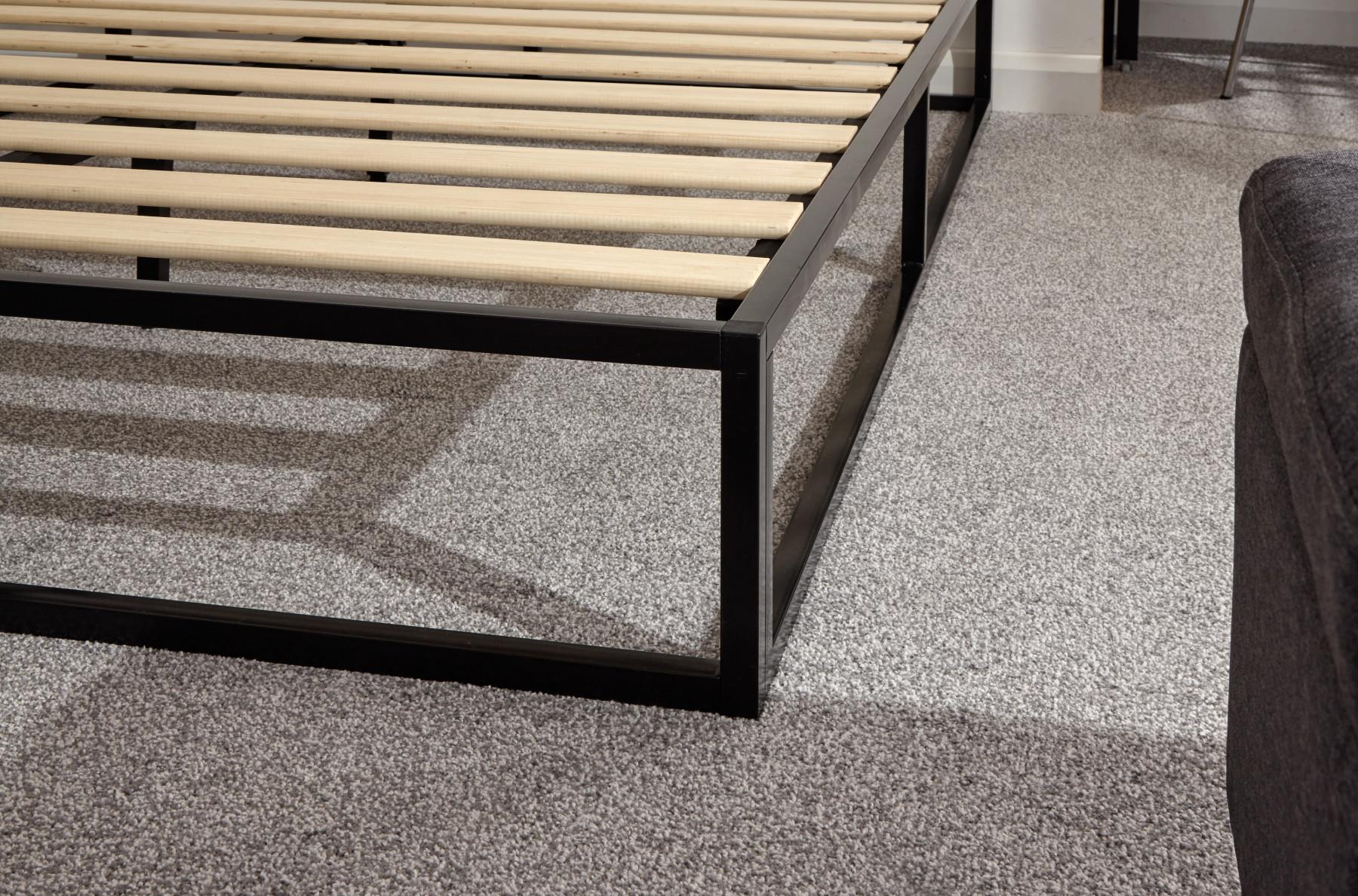 Black 4ft Small Double Platform Bed With Wooden Slats Metal Frame