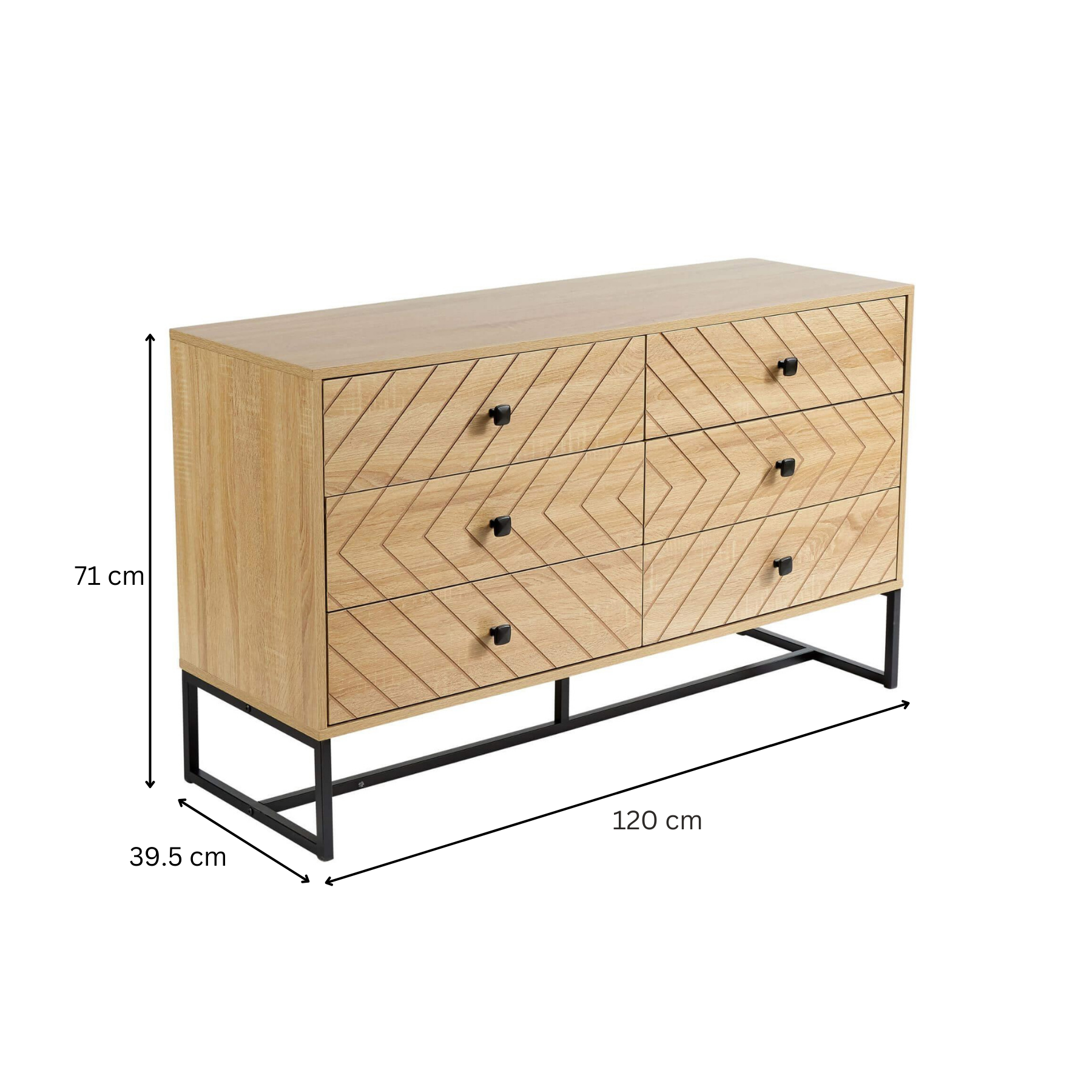 Chest 5/6 Drawers Aztec Design Oak Effect Metal Legs Bedroom Storage Furniture - Picture 17 of 17