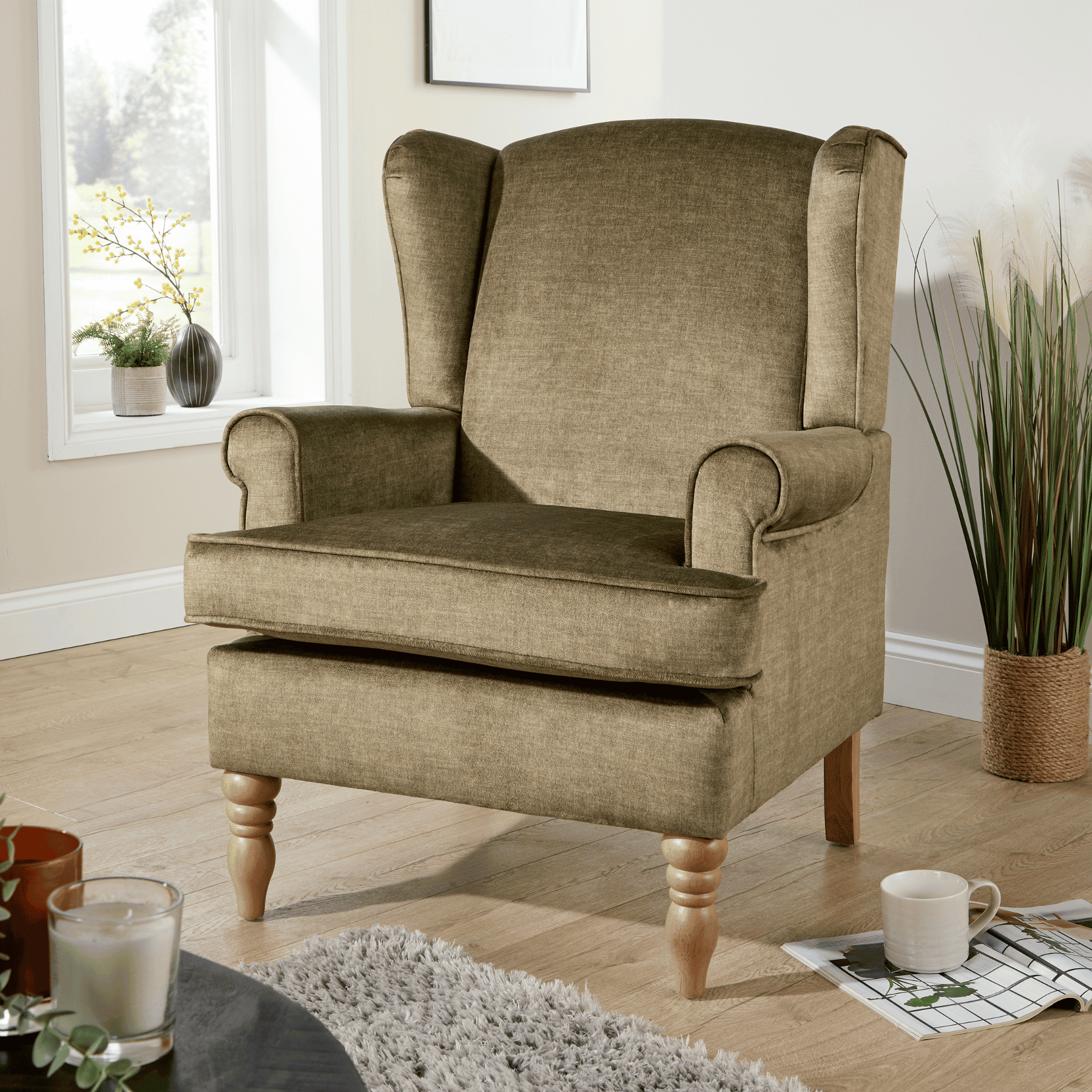 Helena Wingback Armchair Modern Accent Chair Occasional Sofa Seating Wooden Legs - Picture 9 of 29