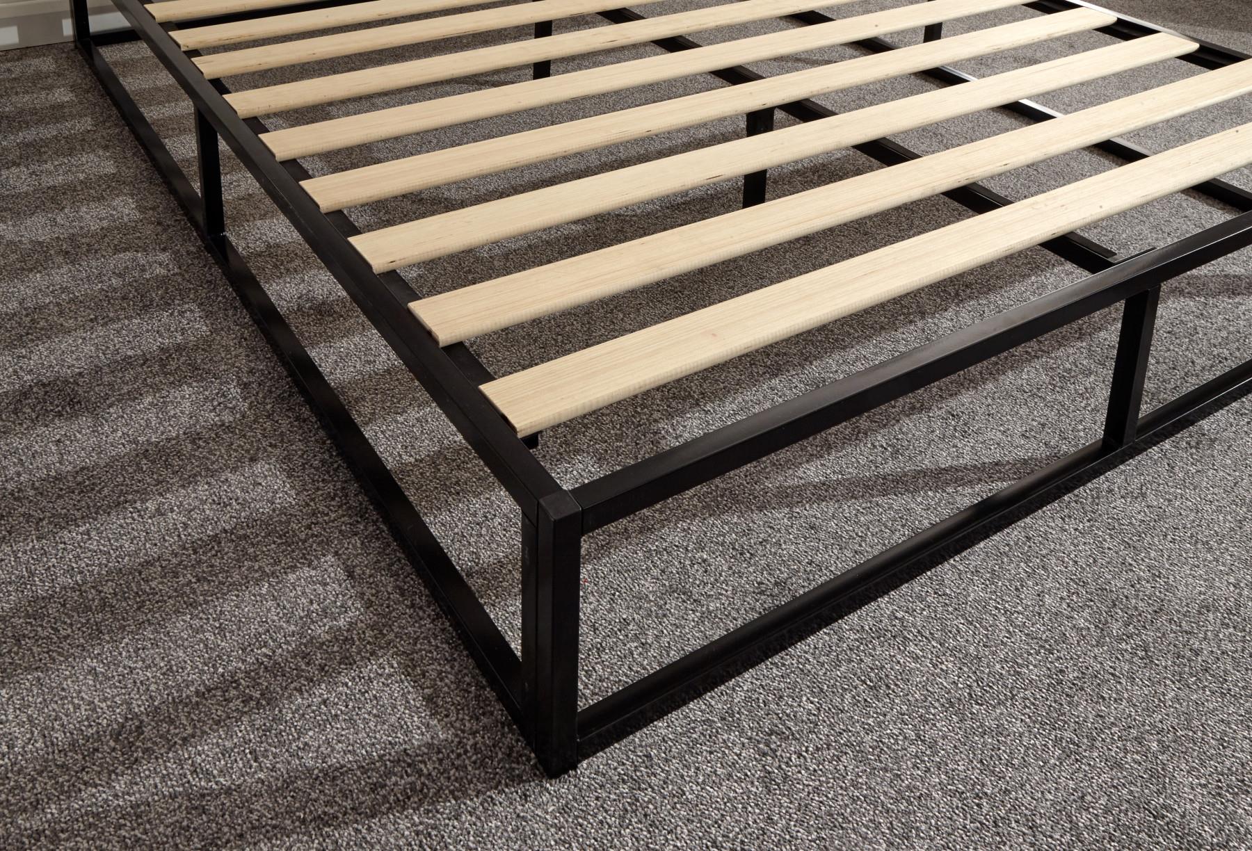 Black 4ft Small Double Platform Bed With Wooden Slats Metal Frame
