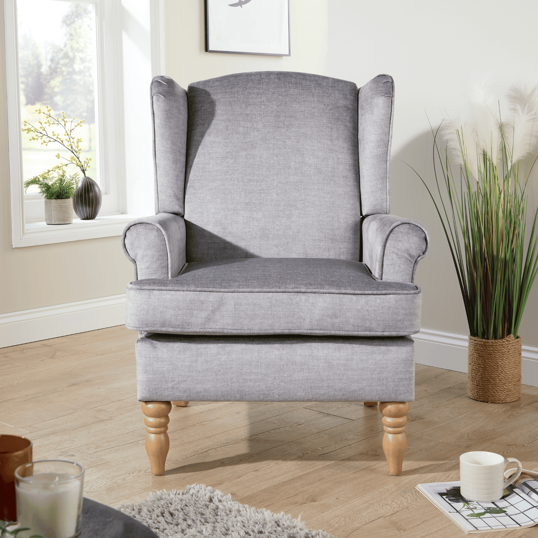 Helena Wingback Armchair Modern Accent Chair Occasional Sofa Seating Wooden Legs - Picture 25 of 29
