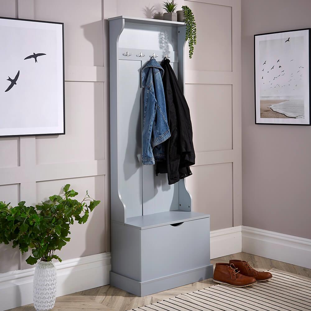 Hallway Storage Bench Painted Wooden Entryway Organiser with Coat Hooks Rack - Picture 21 of 40