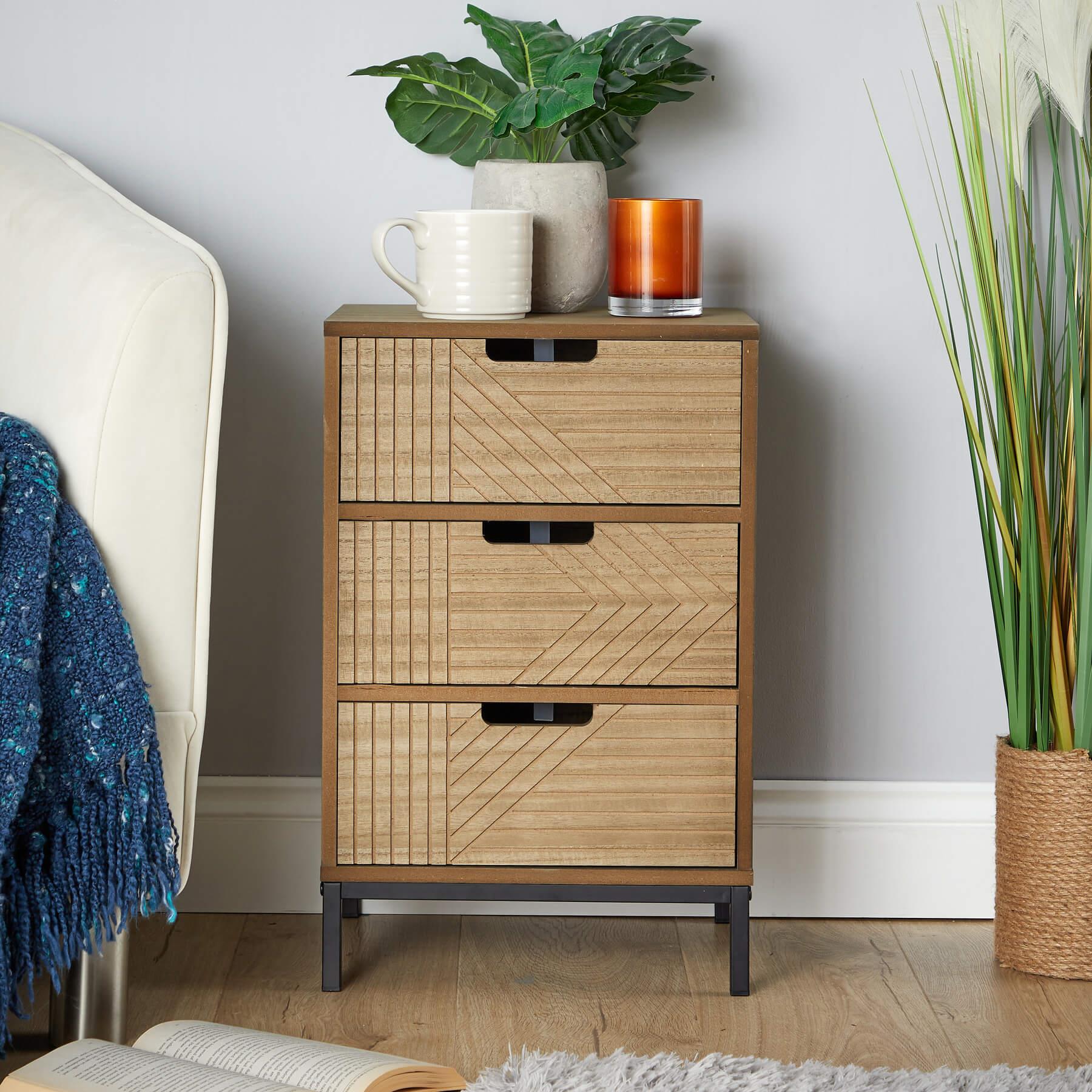 Solid Chest 3/4 Storage Drawers Geometric Design Bedroom Clothing Organiser Unit - Picture 4 of 22