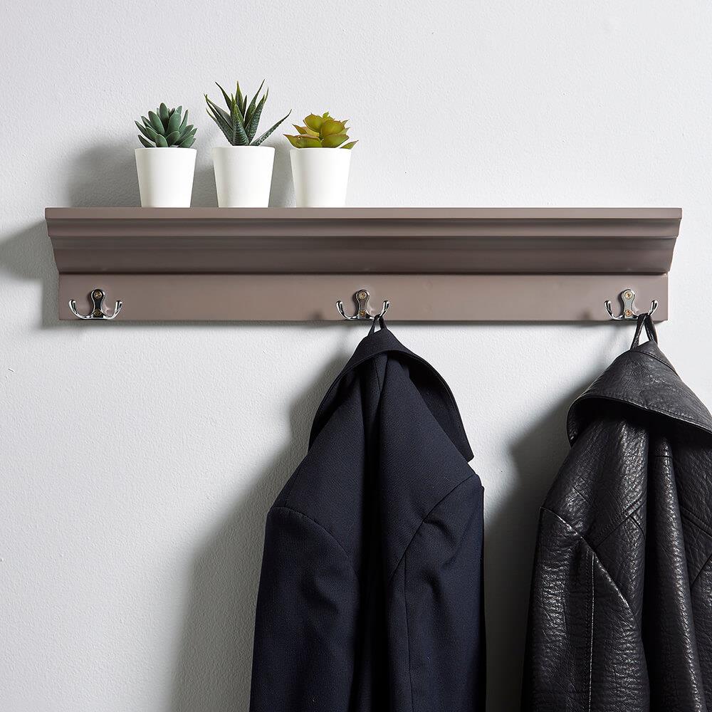 Wall Mounted Coat Rack 3 Hooks Hallway Entryway Hanging Wooden Storage Shelf - Picture 2 of 4