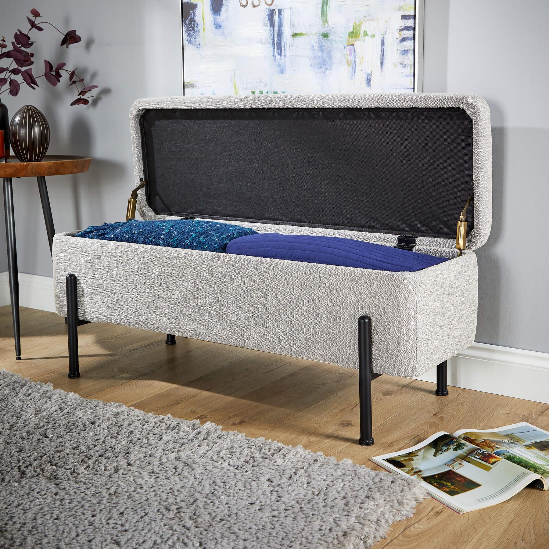 Storage Ottoman Seat Velvet Metal Legs Compact Storage Bedroom Home Furniture - Picture 20 of 55