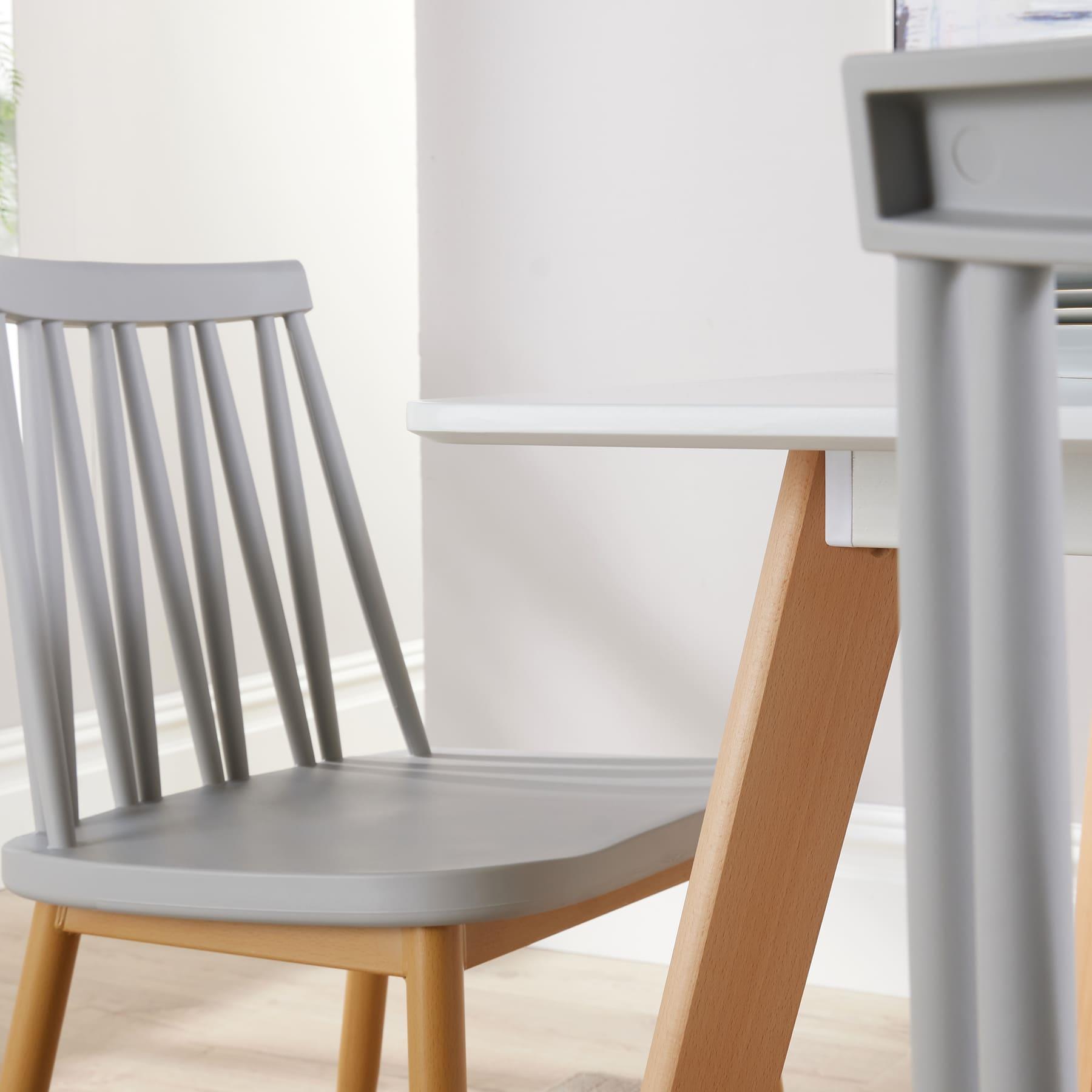 Dining Table Set - 120cm White Top Wooden Legs With 4 Kitchen Chairs Furniture - Picture 19 of 79
