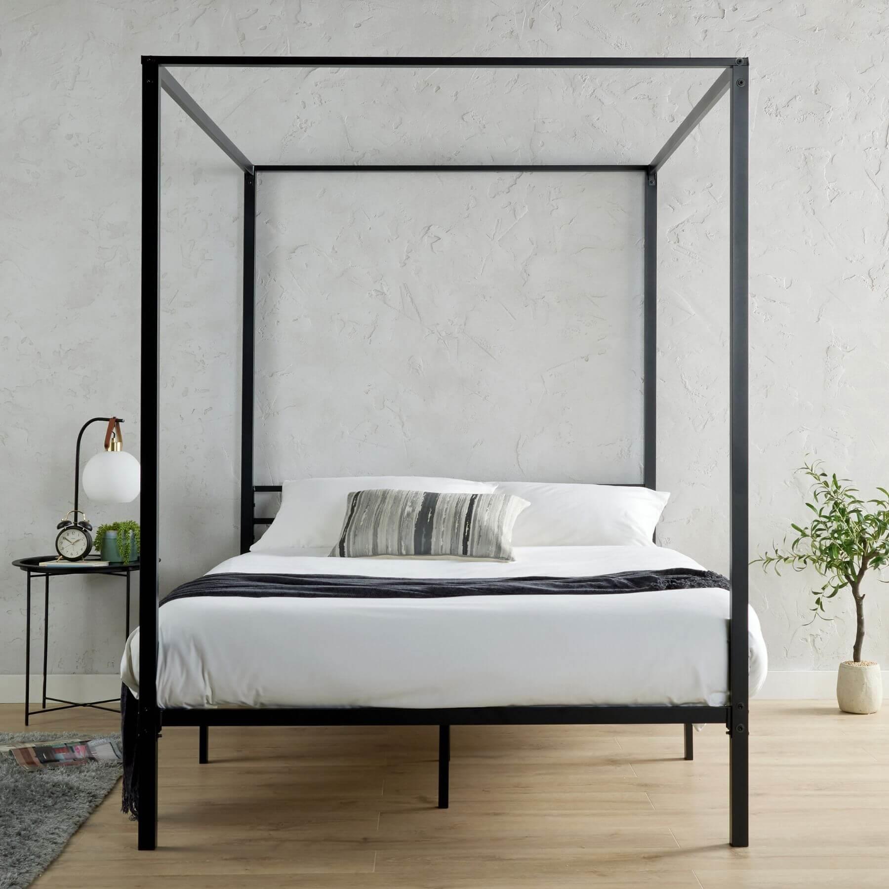 Doppel-/King Size Metallhimmelbett Himmelbett schwarzer Rahmen Zuhause Schlafzimmer Möbel - Bild 4 von 16