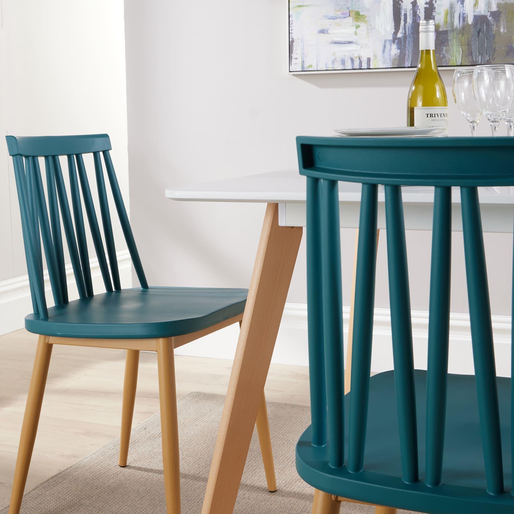 Dining Table Set - 120cm White Top Wooden Legs With 4 Kitchen Chairs Furniture - Picture 65 of 79