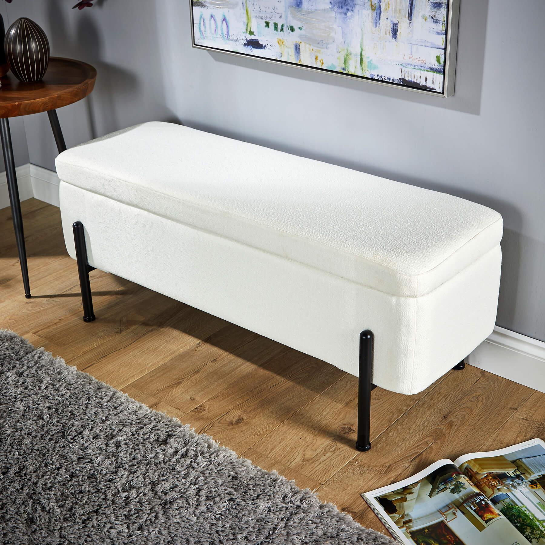 Storage Ottoman Seat Velvet Metal Legs Compact Storage Bedroom Home Furniture - Picture 50 of 55