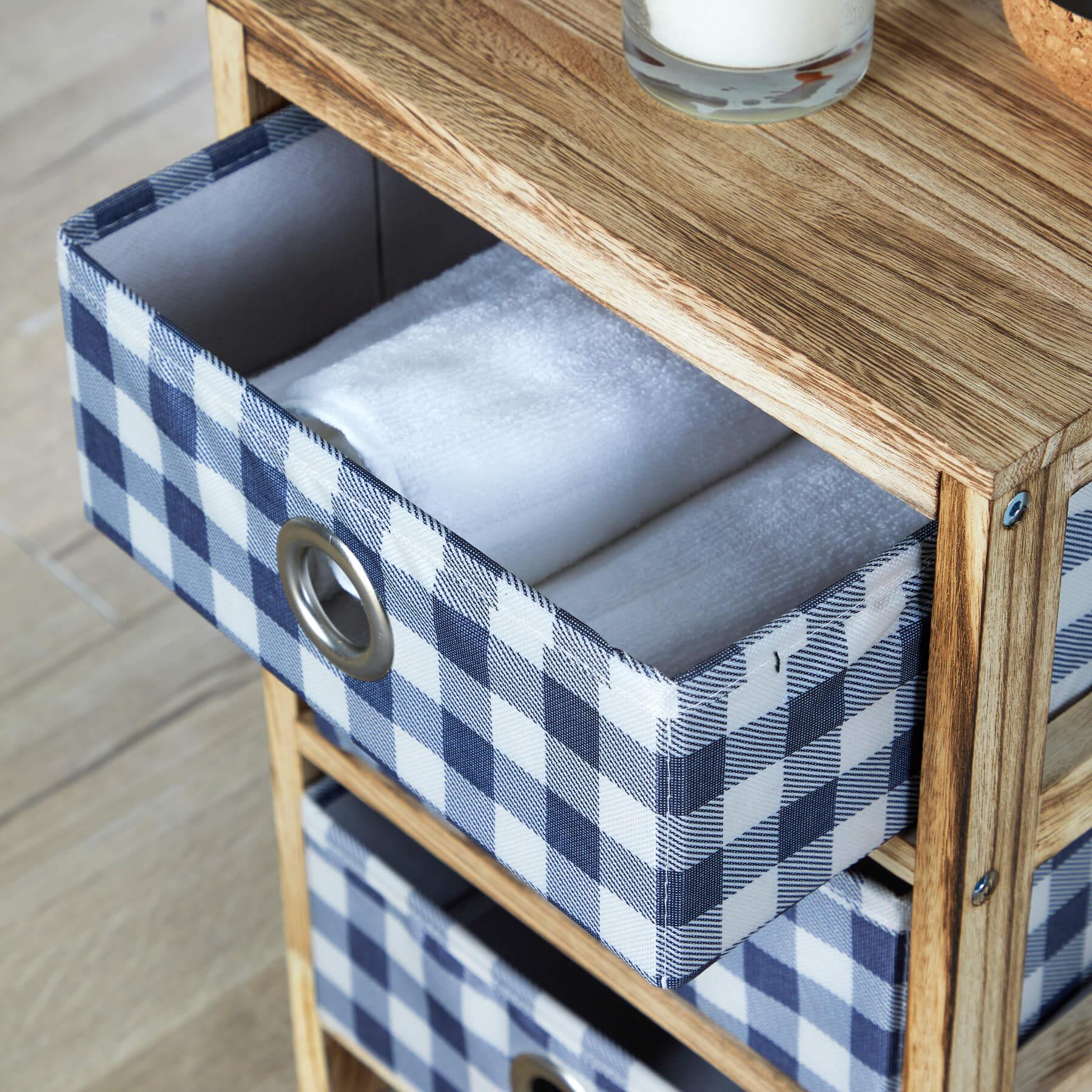 Wooden Chest 3/4/5 Storage Drawers Plaid Fabric Bedroom Organiser Coastal Style - Picture 7 of 22