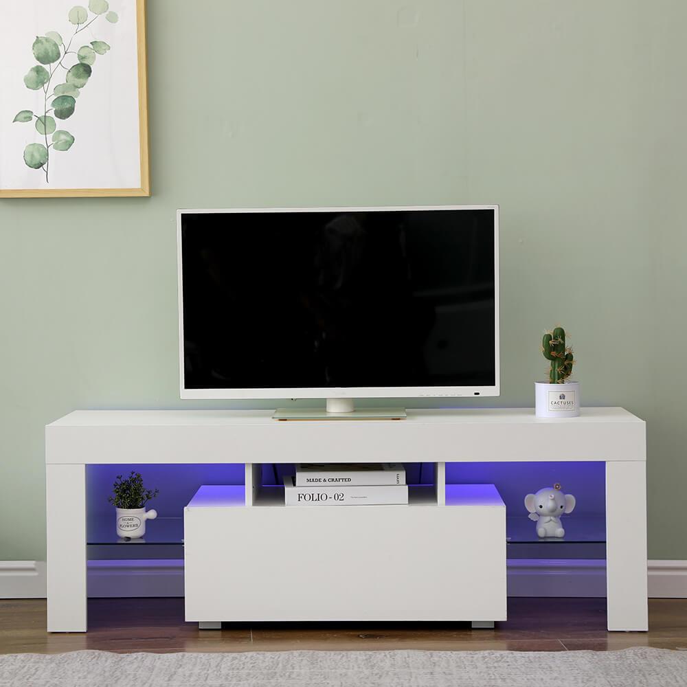 Grey 130cm Home Source TV Stand Gloss Front Television Cabinet Storage Drawer LED Light