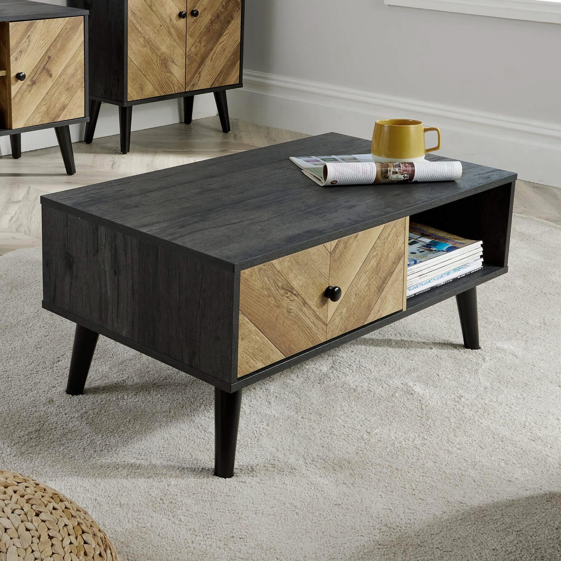 Coffee Table Rectangular 1 Drawer Open Storage Home Living Room Furniture Unit - Picture 4 of 23