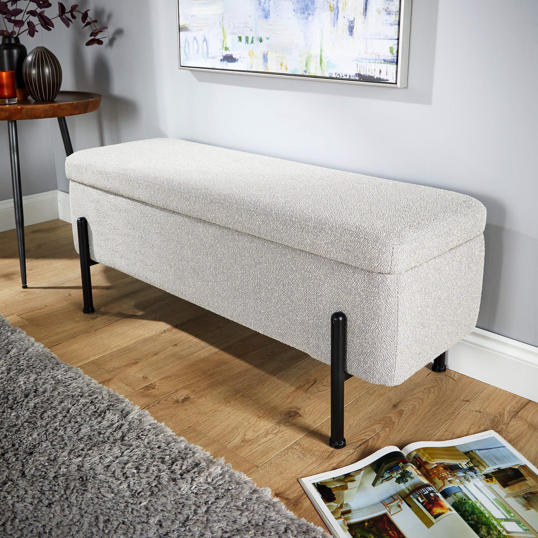 Storage Ottoman Seat Velvet Metal Legs Compact Storage Bedroom Home Furniture - Picture 23 of 55