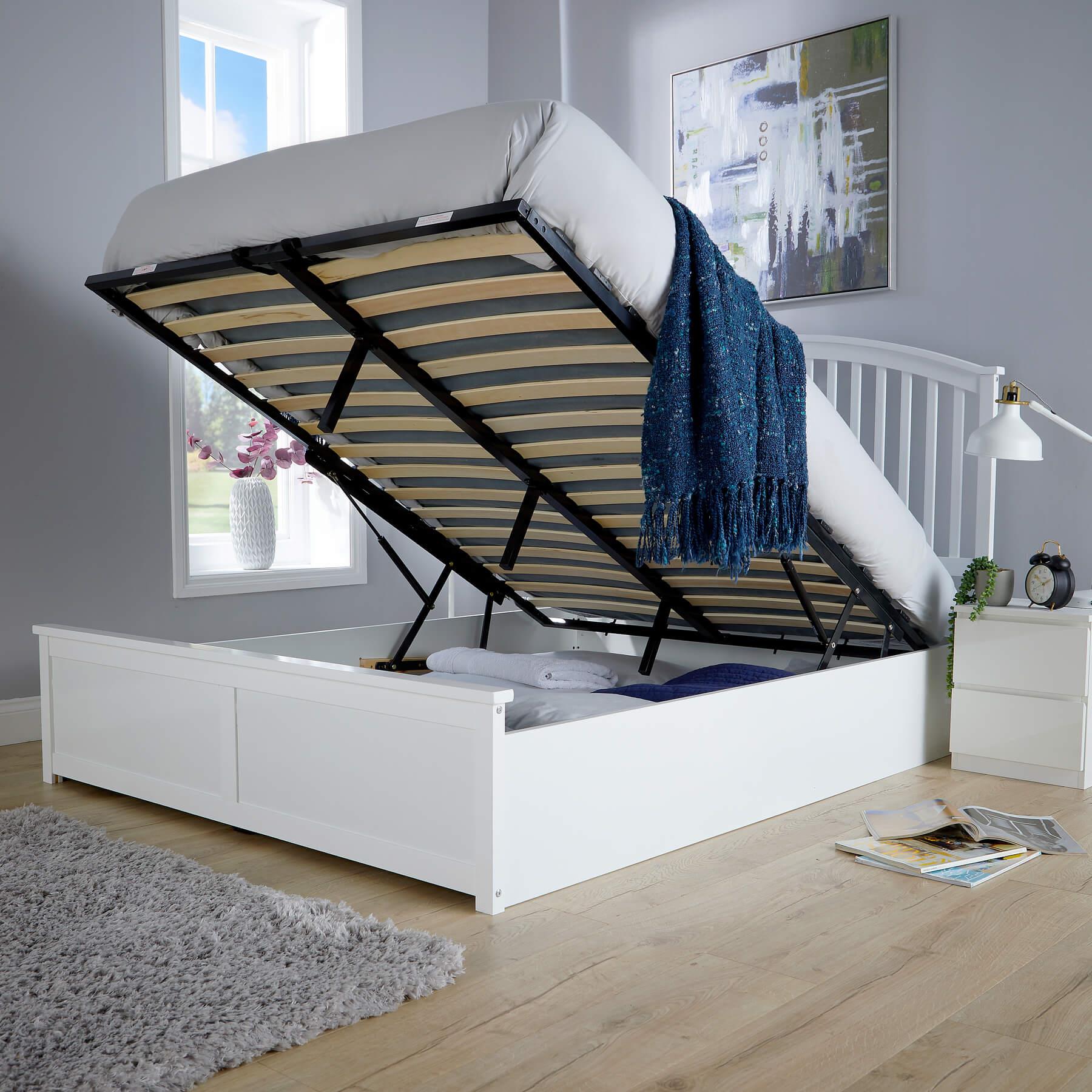 Ottoman Bed Frame Double / King Storage Space End Gas Lift Fabric Modern Style - Picture 3 of 20