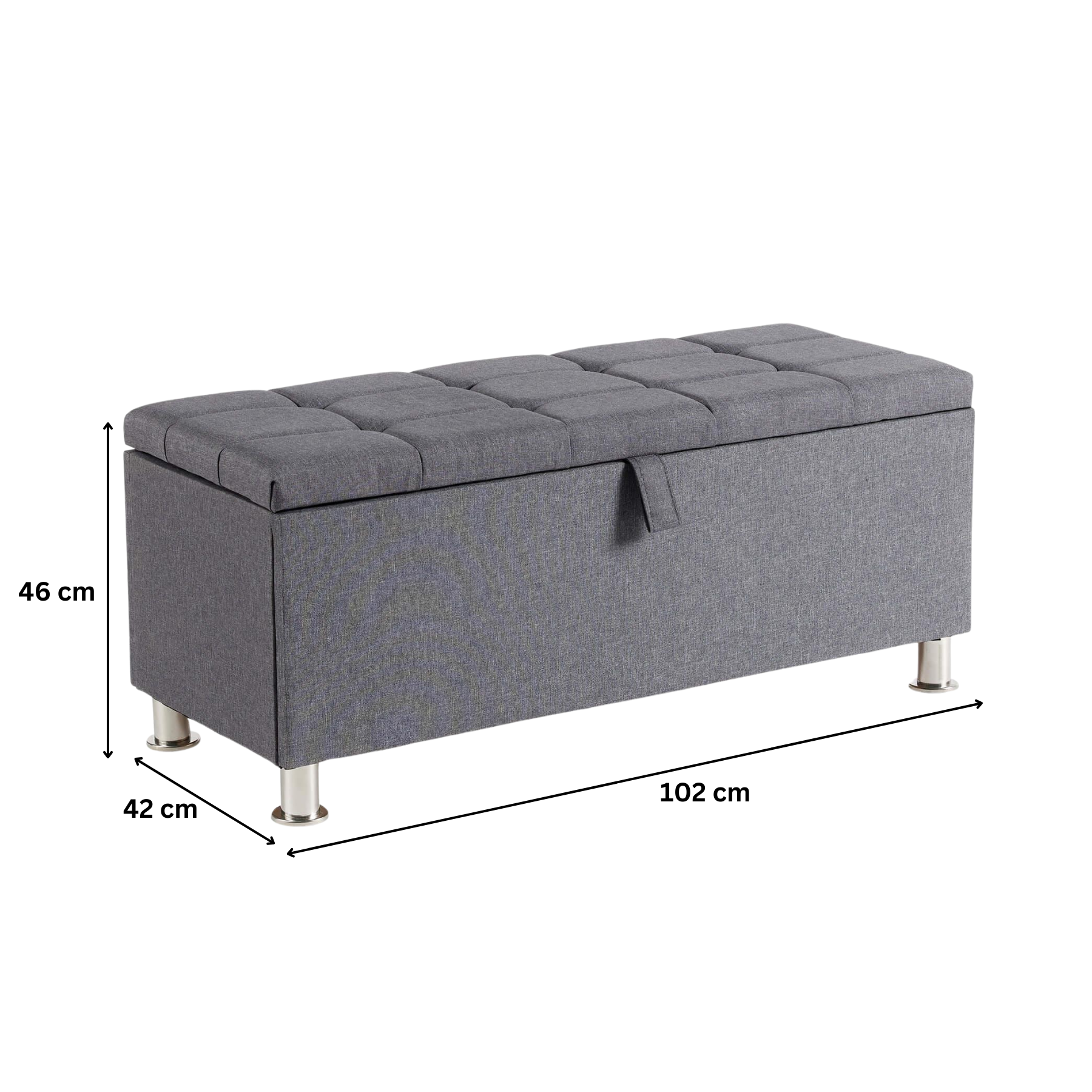 Storage Ottoman Chest Furniture Padded Seat Buttoned Detailing Metal Legs - Picture 13 of 25