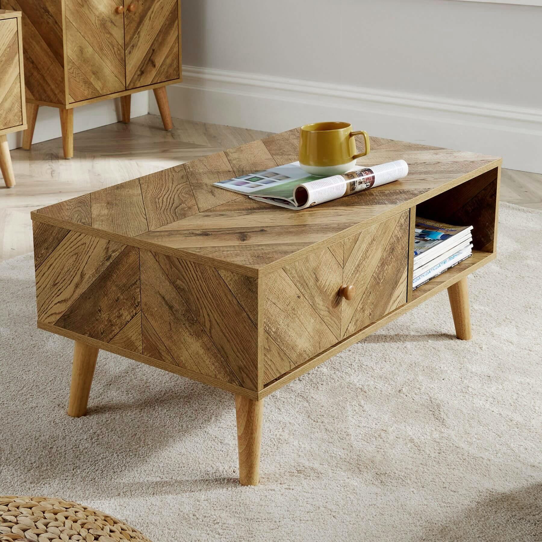 Coffee Table Rectangular 1 Drawer Open Storage Home Living Room Furniture Unit - Picture 15 of 23