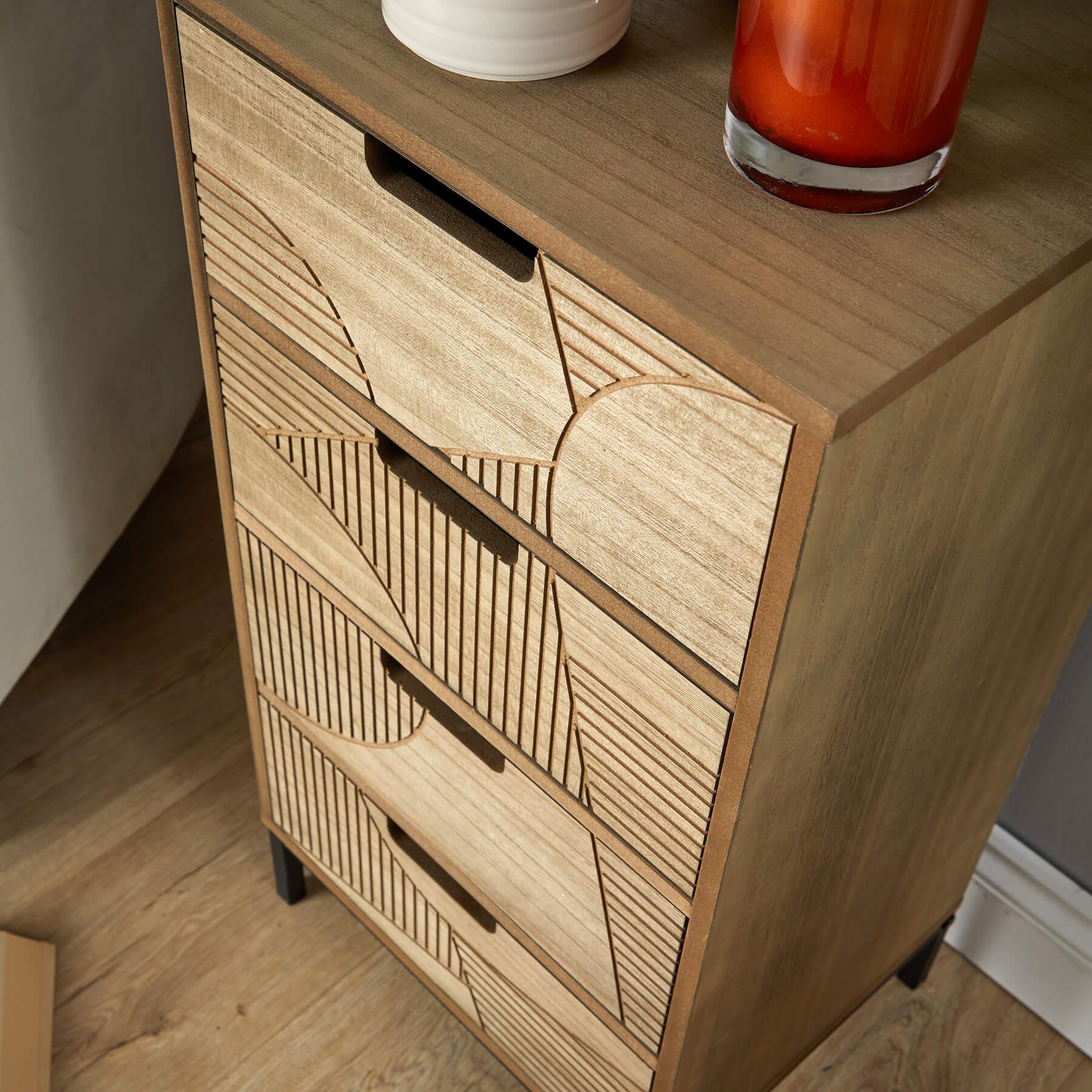Chest 3/4 Solid Wooden Storage Drawers Geometric Design Bedroom Organiser - Picture 18 of 22