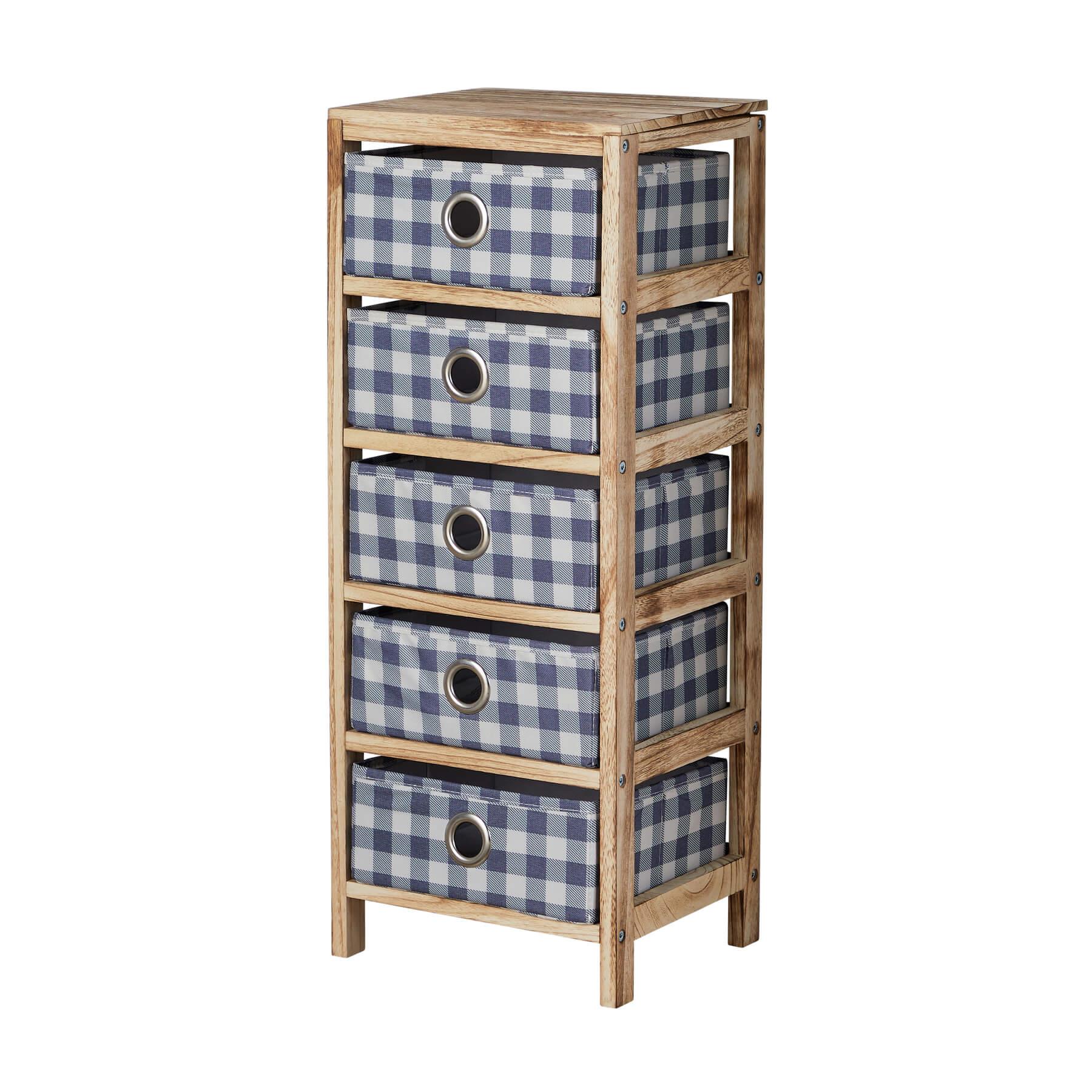 Wooden Chest 3/4/5 Storage Drawers Plaid Fabric Bedroom Organiser Coastal Style - Picture 22 of 22