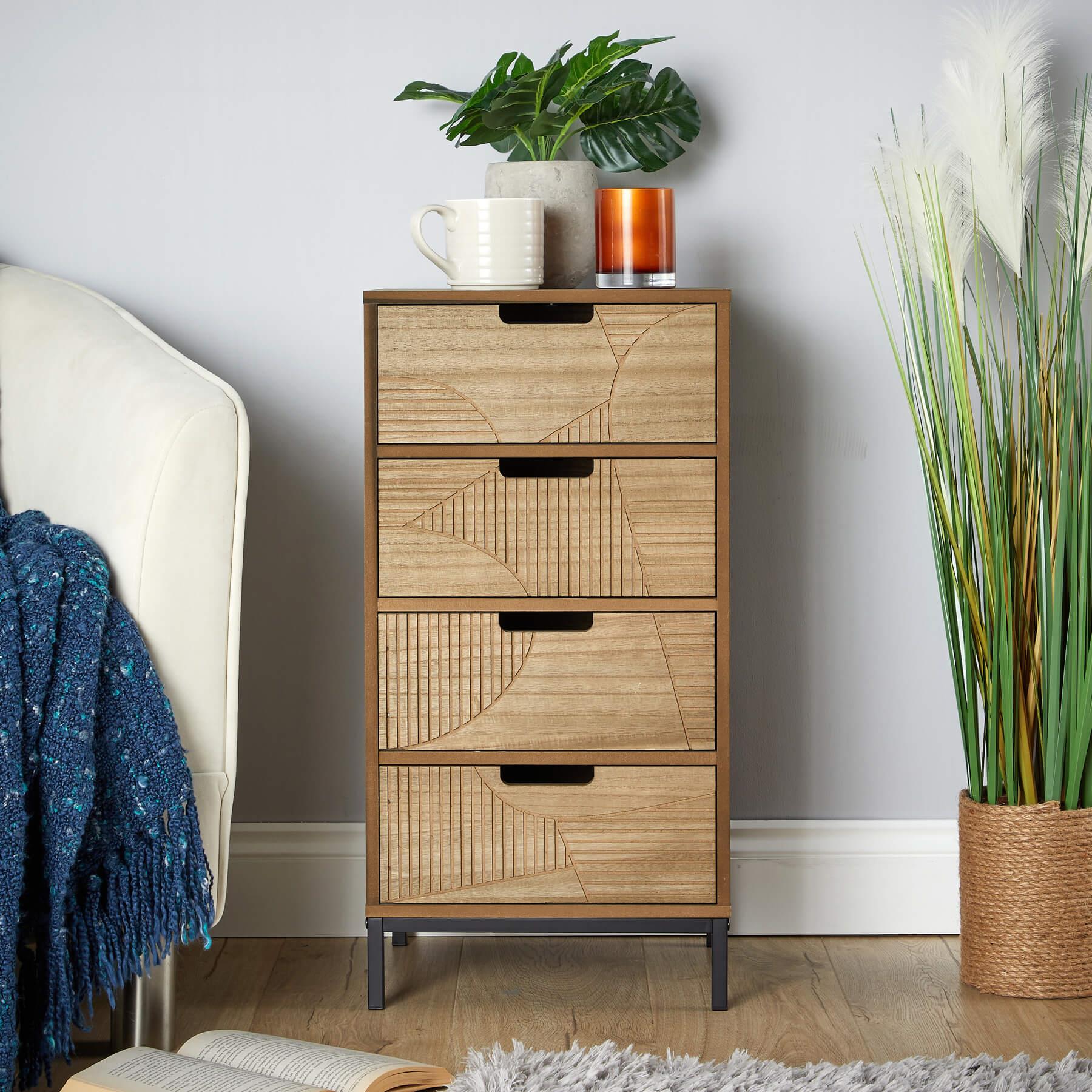 Chest 3/4 Solid Wooden Storage Drawers Geometric Design Bedroom Organiser - Picture 16 of 22