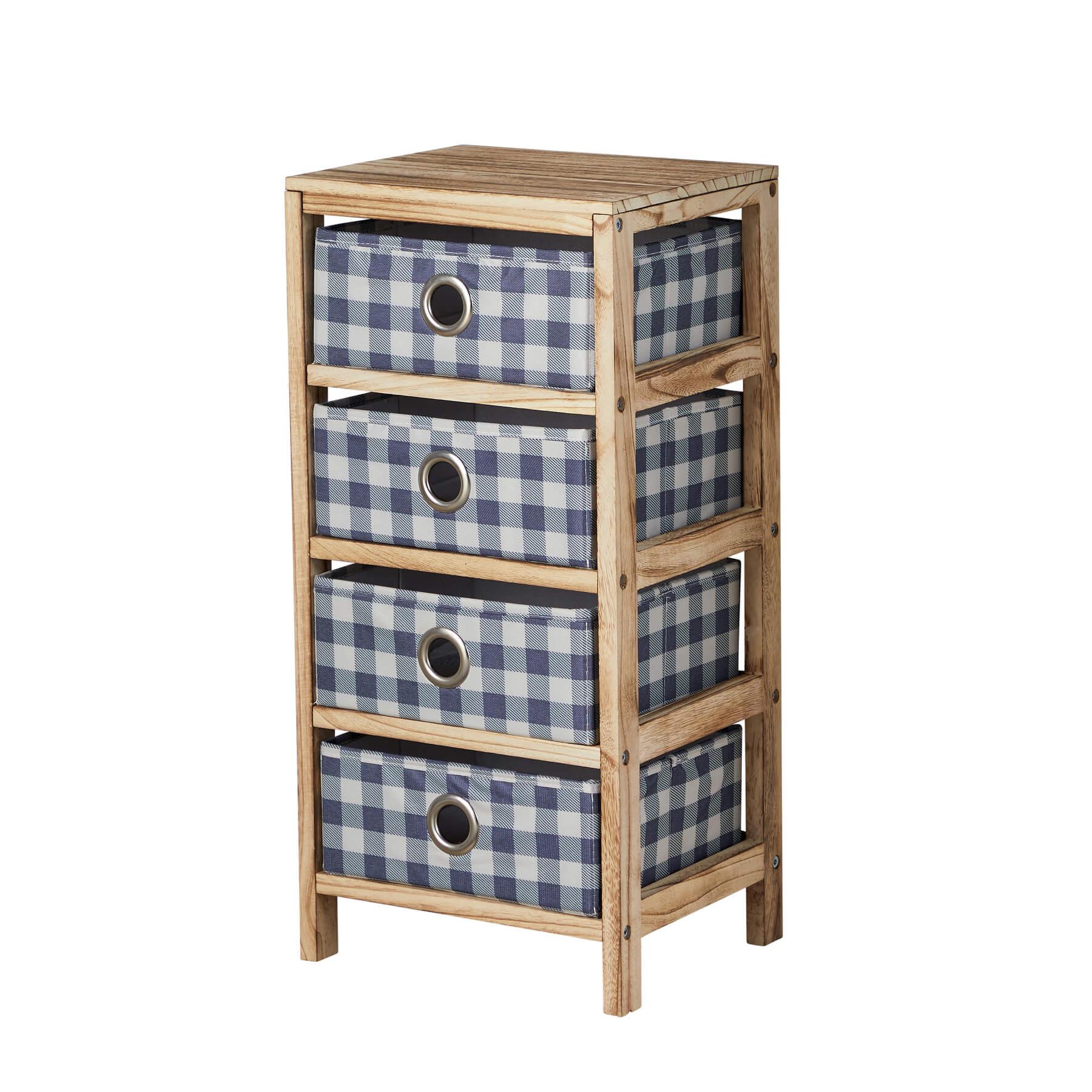 Wooden Chest 3/4/5 Storage Drawers Plaid Fabric Bedroom Organiser Coastal Style - Picture 15 of 22