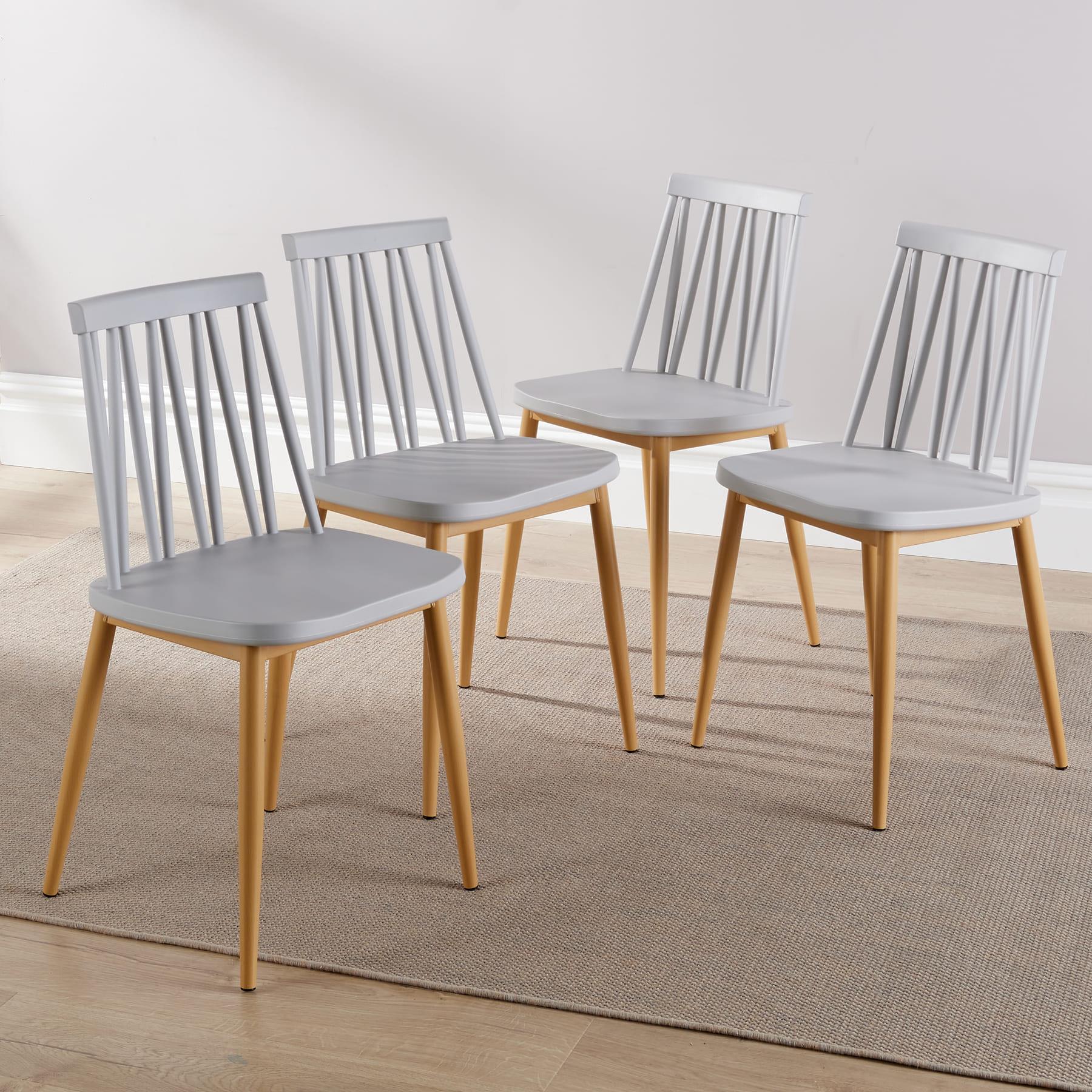 Dining Table Set - 120cm White Top Wooden Legs With 4 Kitchen Chairs Furniture - Picture 21 of 79