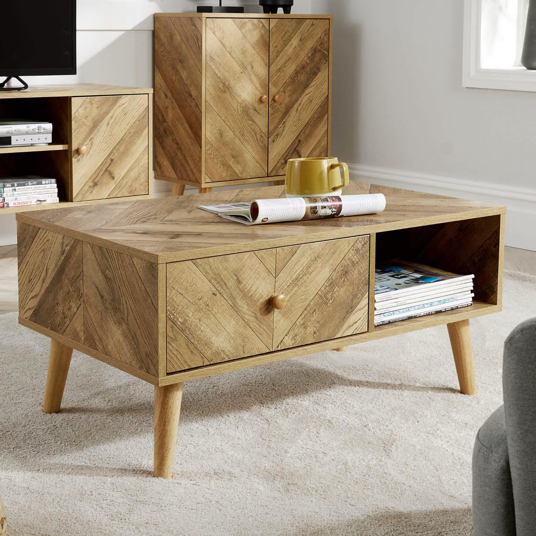 Coffee Table Rectangular 1 Drawer Open Storage Home Living Room Furniture Unit - Picture 13 of 23