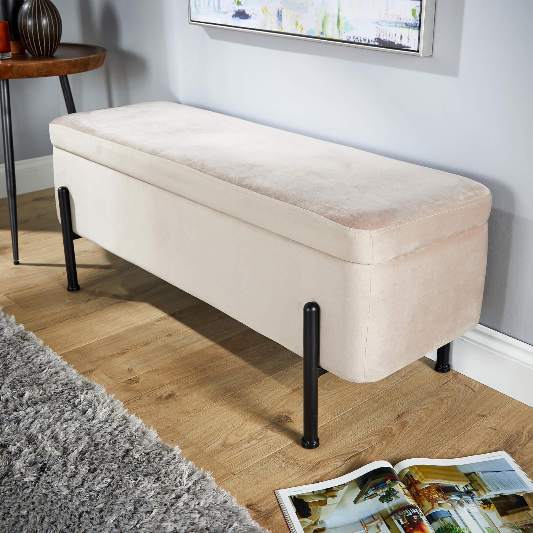 Storage Ottoman Seat Velvet Metal Legs Compact Storage Bedroom Home Furniture - Picture 32 of 55