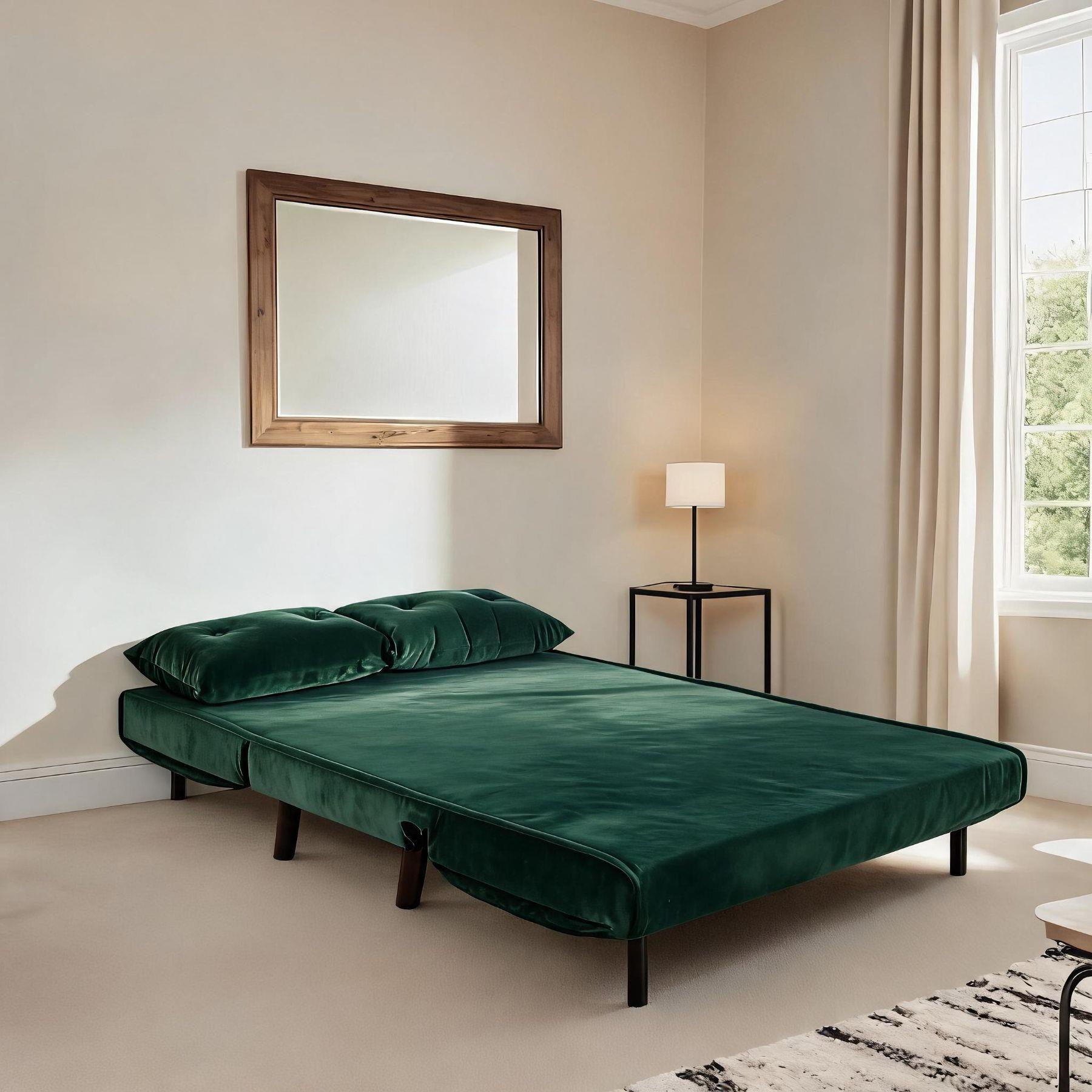 Single or Double Sofa Bed Folding Chair Velvet Wooden Legs Two Pillow Furniture - Produktbild 1