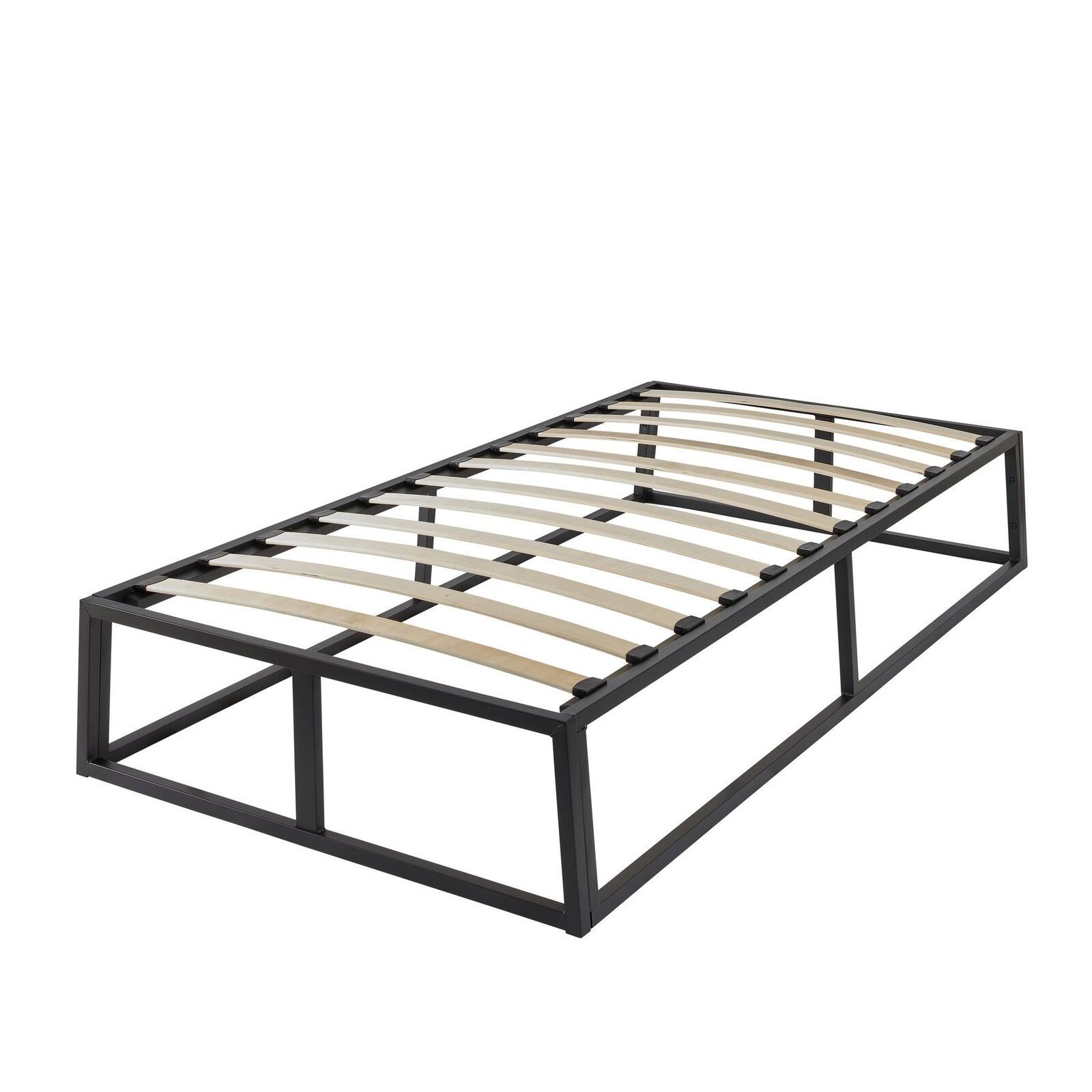 Contemporary Single / Double Platform Bed Black Metal Frame With Slatted Support - Picture 29 of 30
