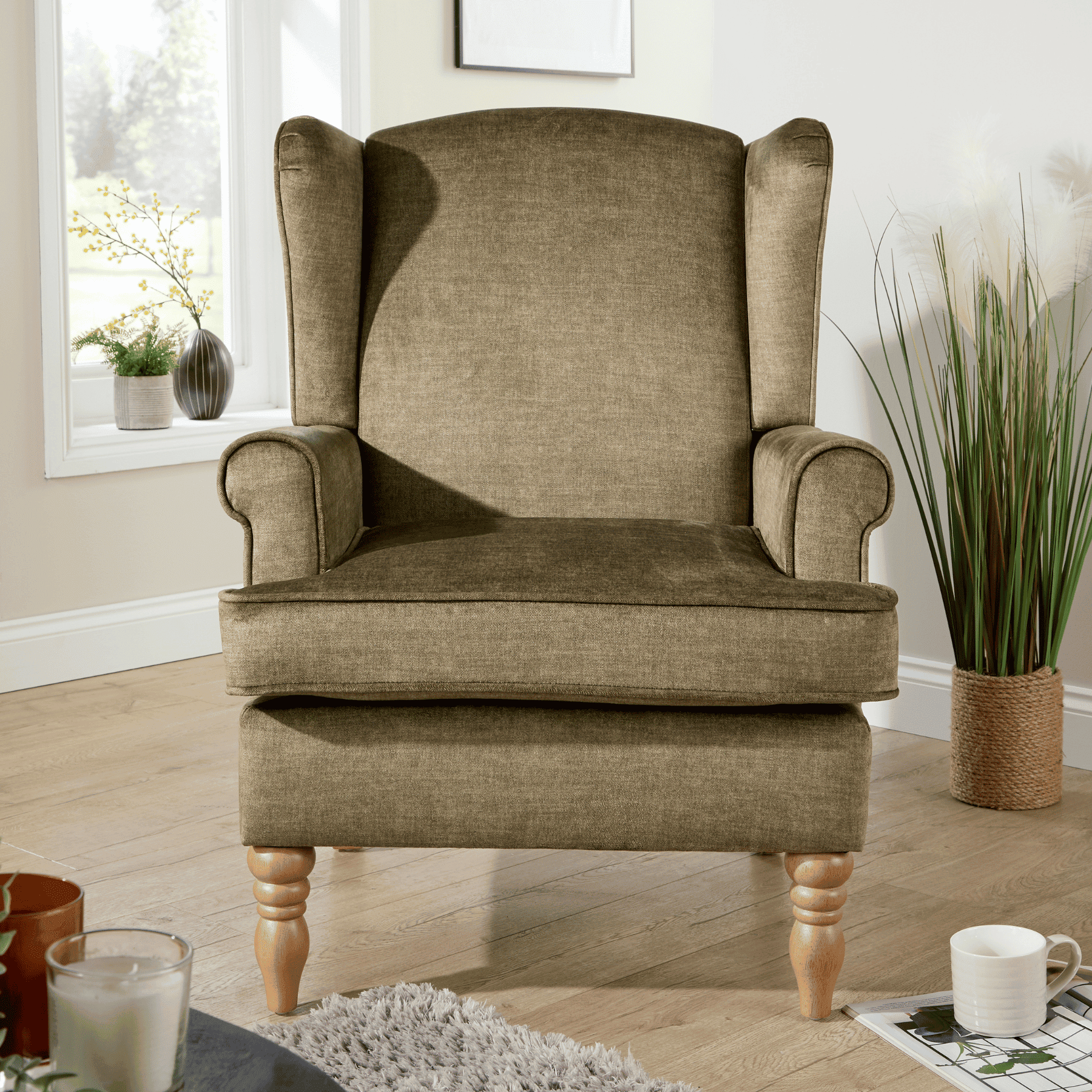 Helena Wingback Armchair Modern Accent Chair Occasional Sofa Seating Wooden Legs - Picture 11 of 29