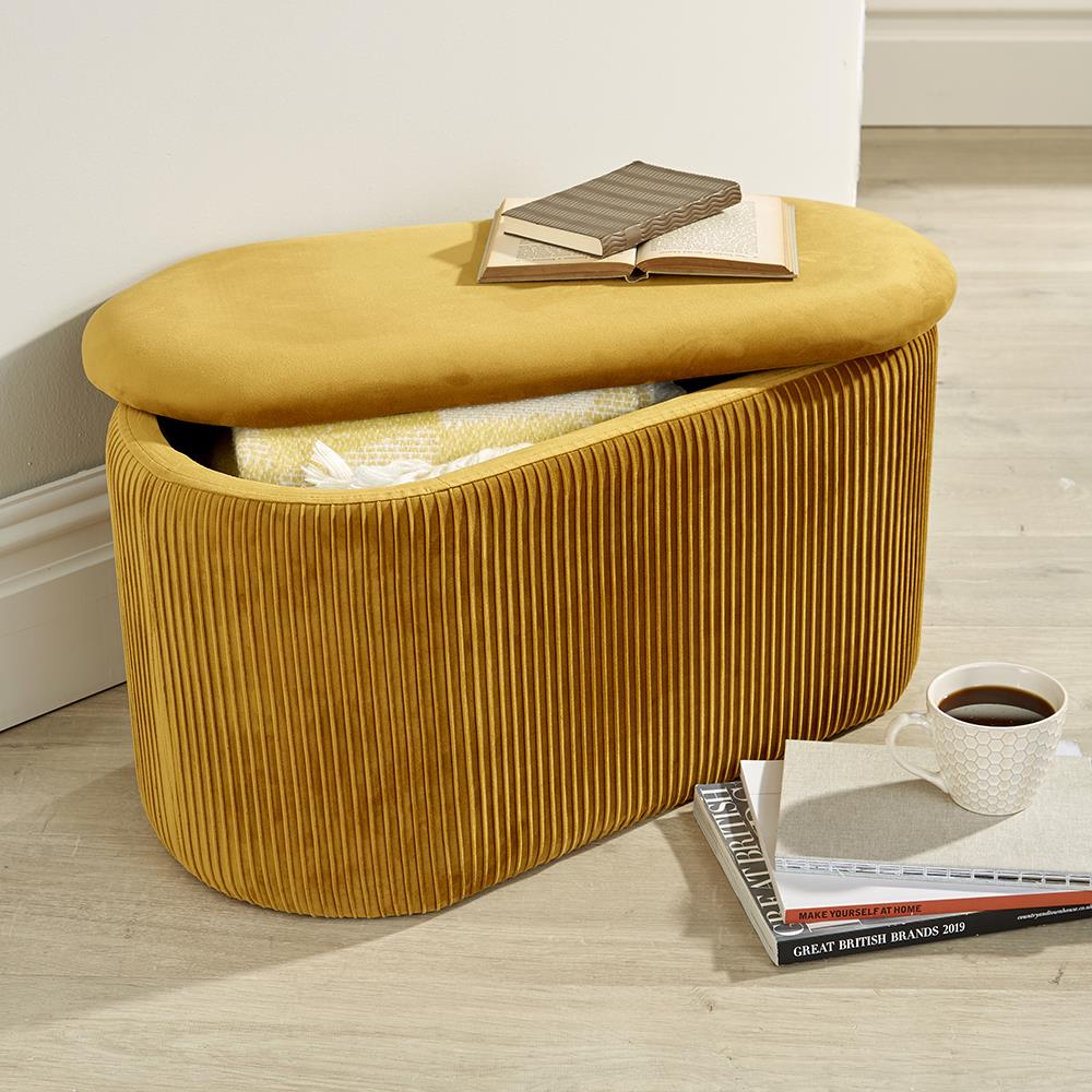 Aurora Velvet Mustard Ottoman Storage Box Pouffe Stool Footstool