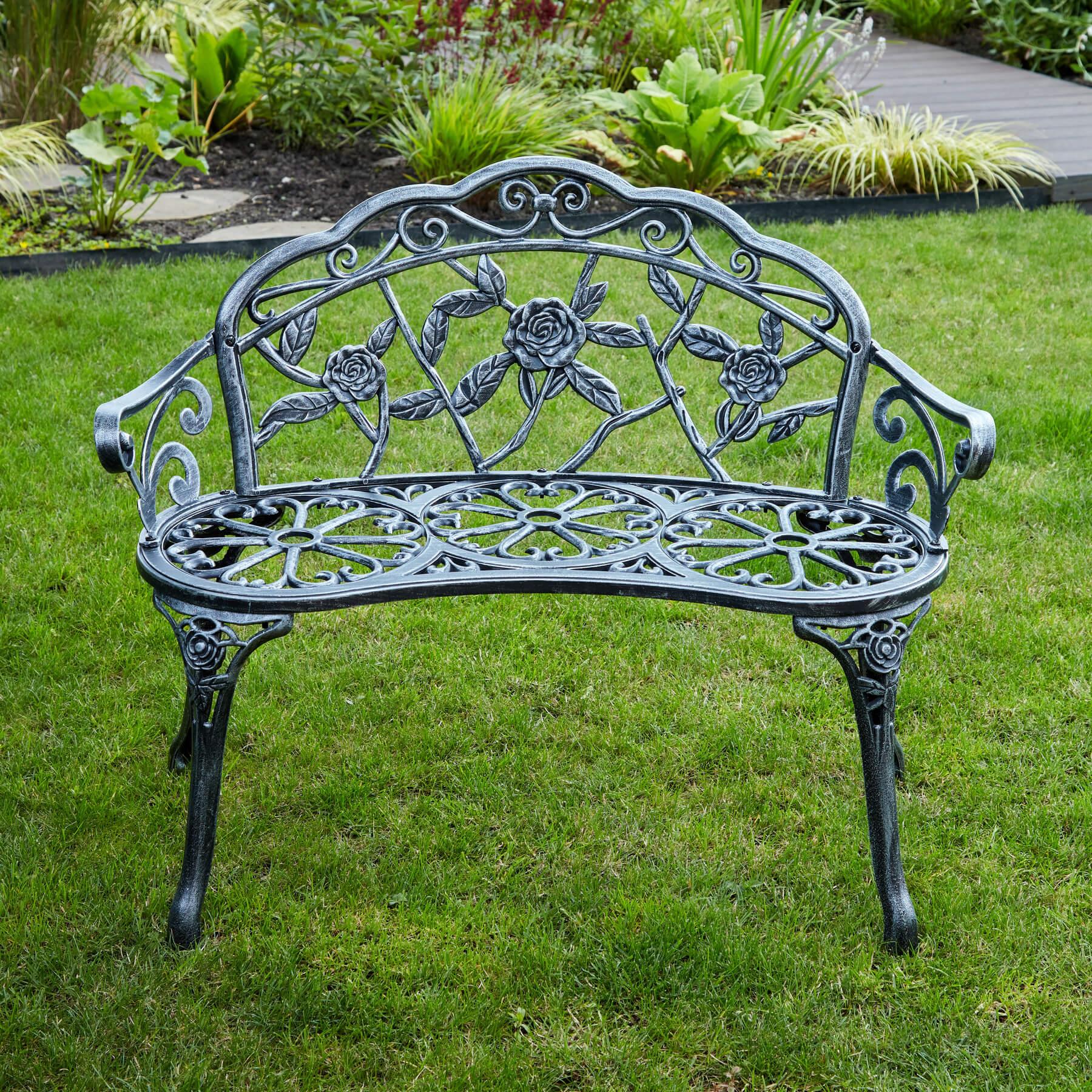 Cast Aluminium Garden Bench Metal Frame 2 Seater Patio Furniture Outdoor Seating - Picture 16 of 29