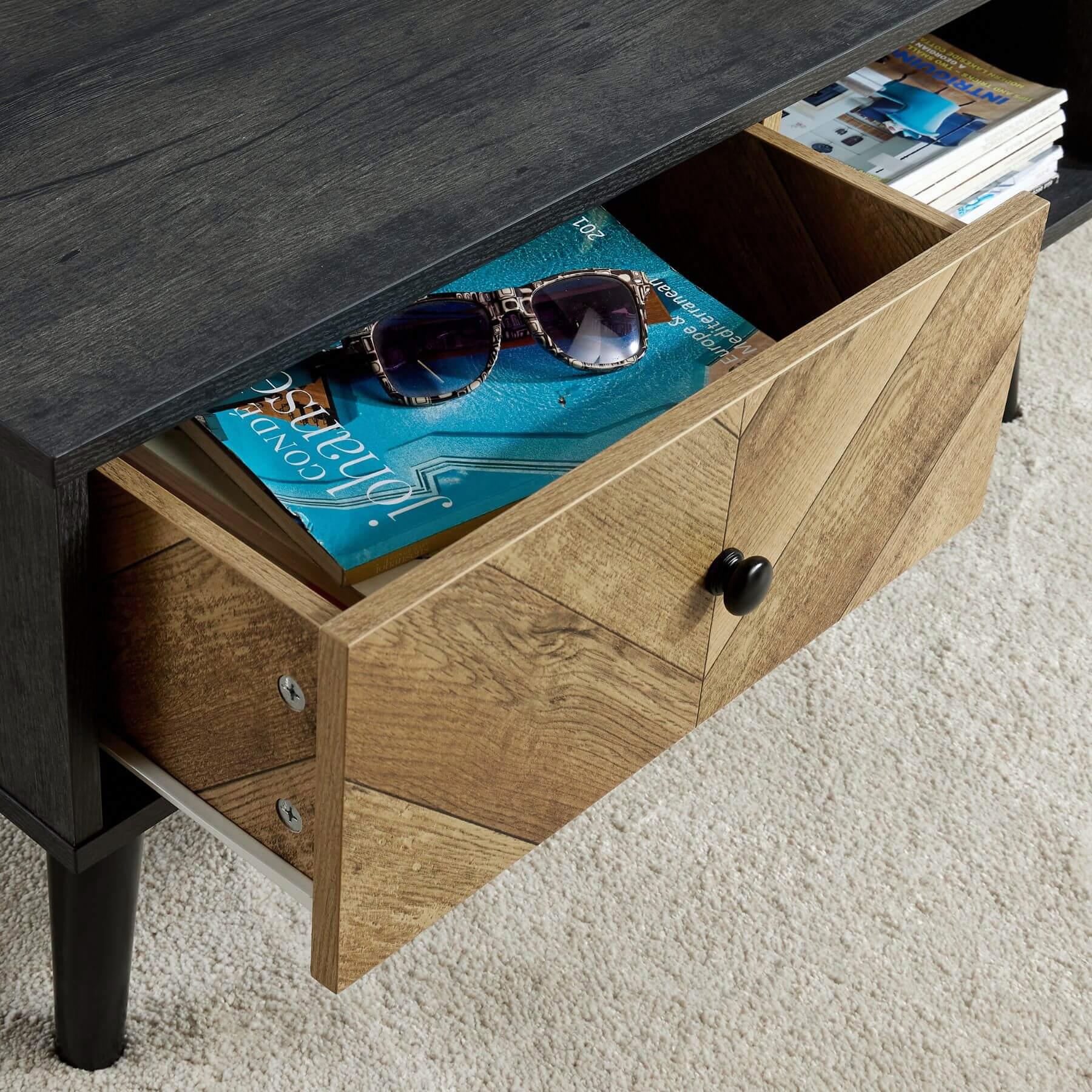Coffee Table Rectangular 1 Drawer Open Storage Home Living Room Furniture Unit - Picture 10 of 23