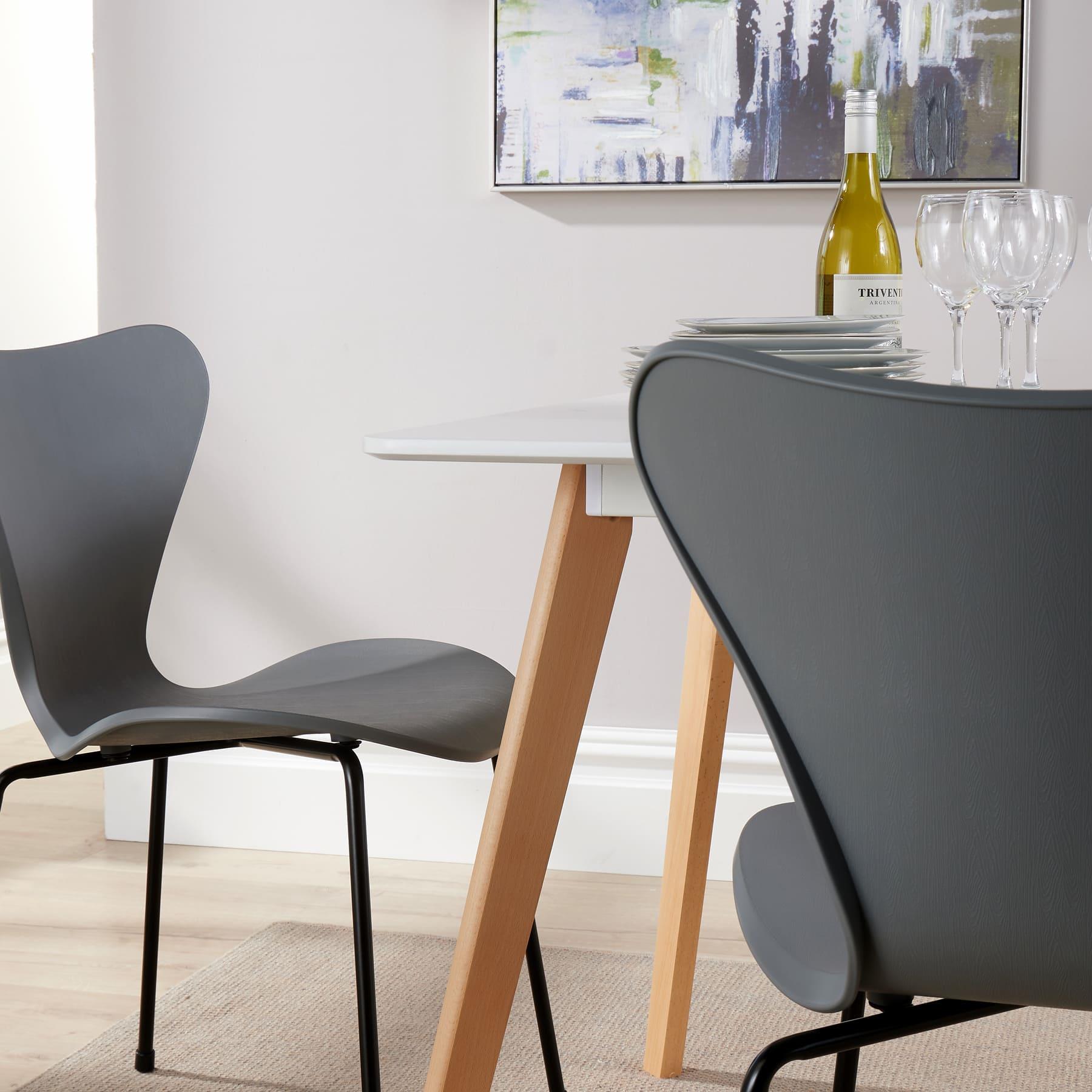 Dining Table Set - 120cm White Top Wooden Legs With 4 Kitchen Chairs Furniture - Picture 41 of 79