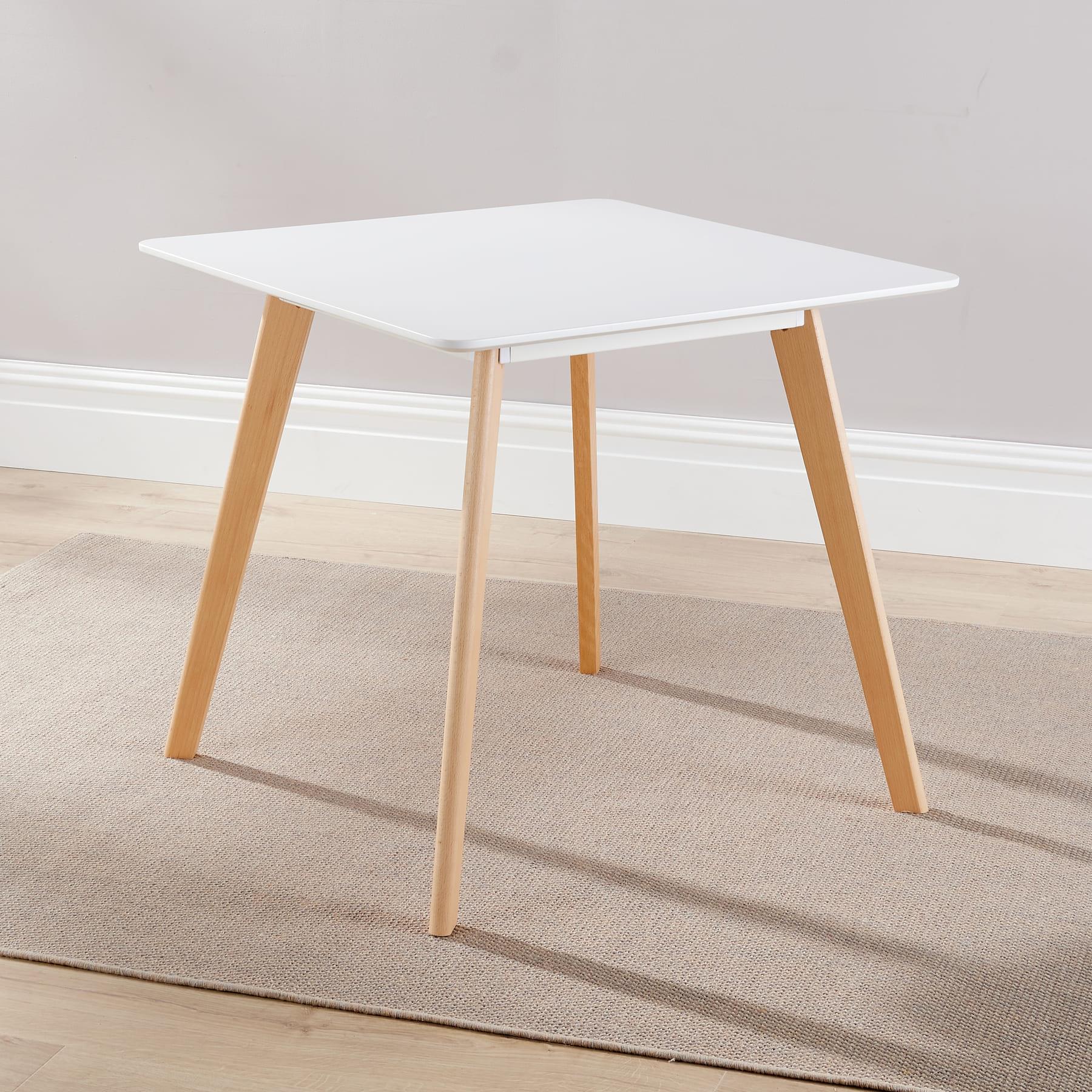 Esstisch Set - 80 cm weiße Platte Holzbeine 4 geometrische/gebogene Küchenstühle - Bild 9 von 48