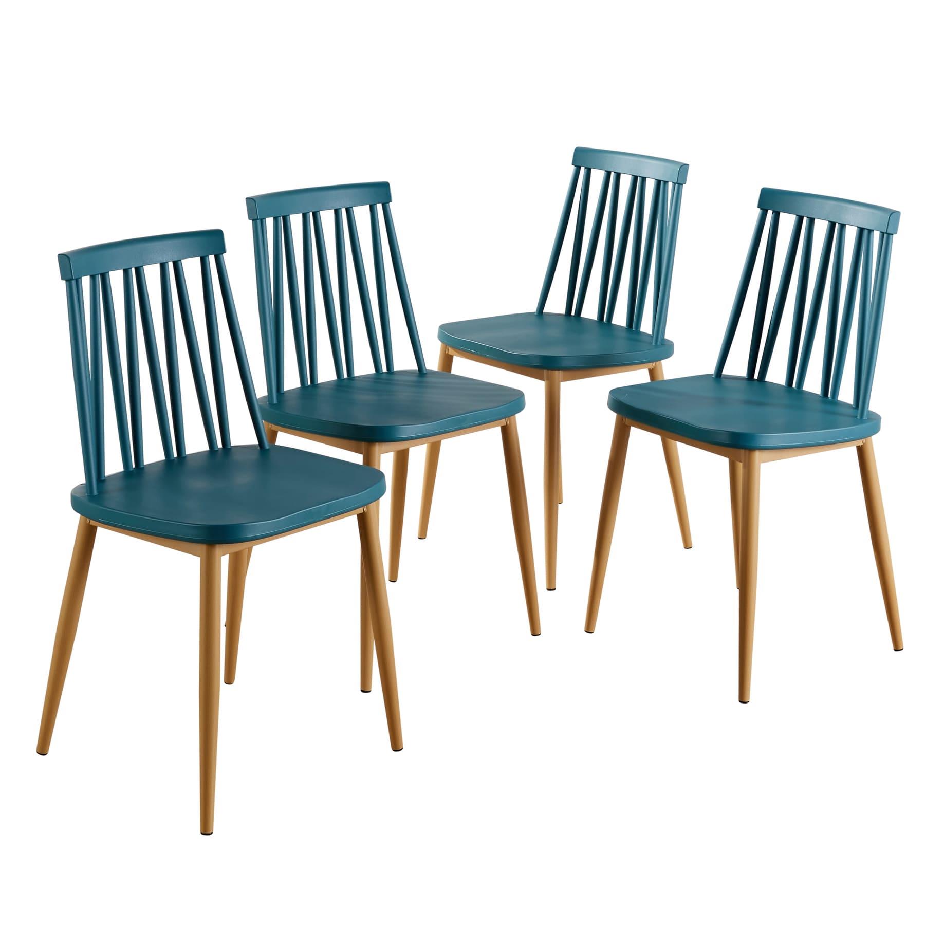 Esstisch Set - 80 cm weiße Platte Holzbeine 4 geometrische/gebogene Küchenstühle - Bild 36 von 48