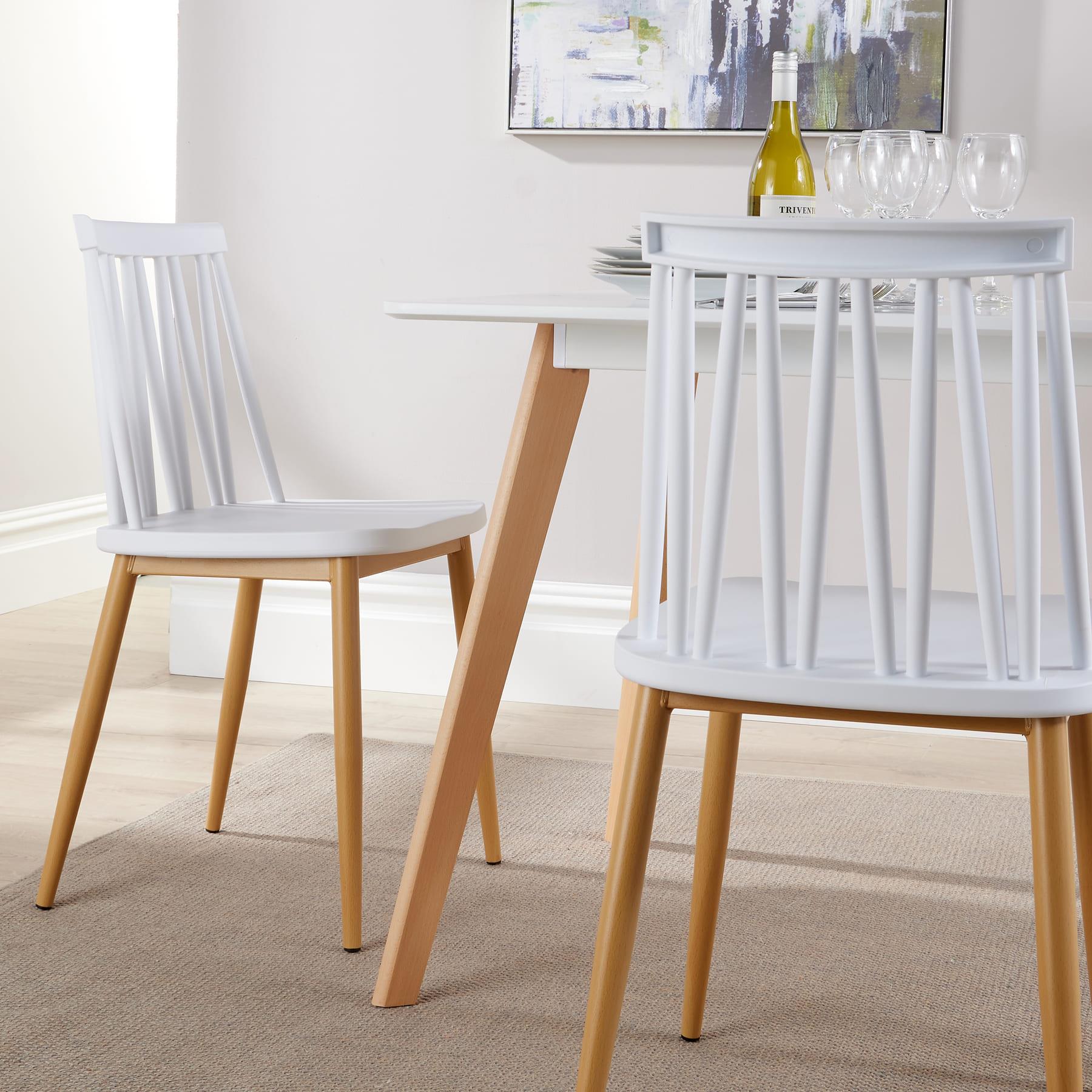 Dining Table Set - 120cm White Top Wooden Legs With 4 Kitchen Chairs Furniture - Picture 79 of 79