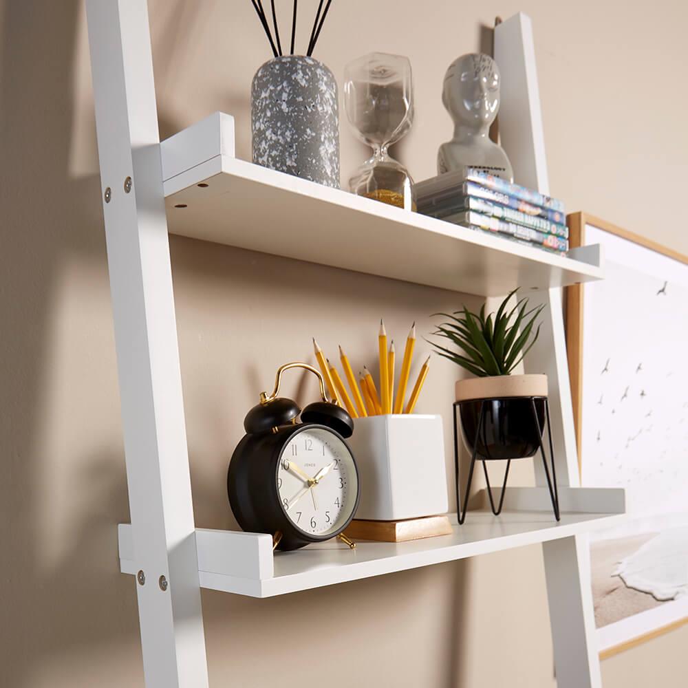 White 3 Tier Ladder Desk Unit Home Office Shelving Storage with Stool Included 5056065442298 eBay