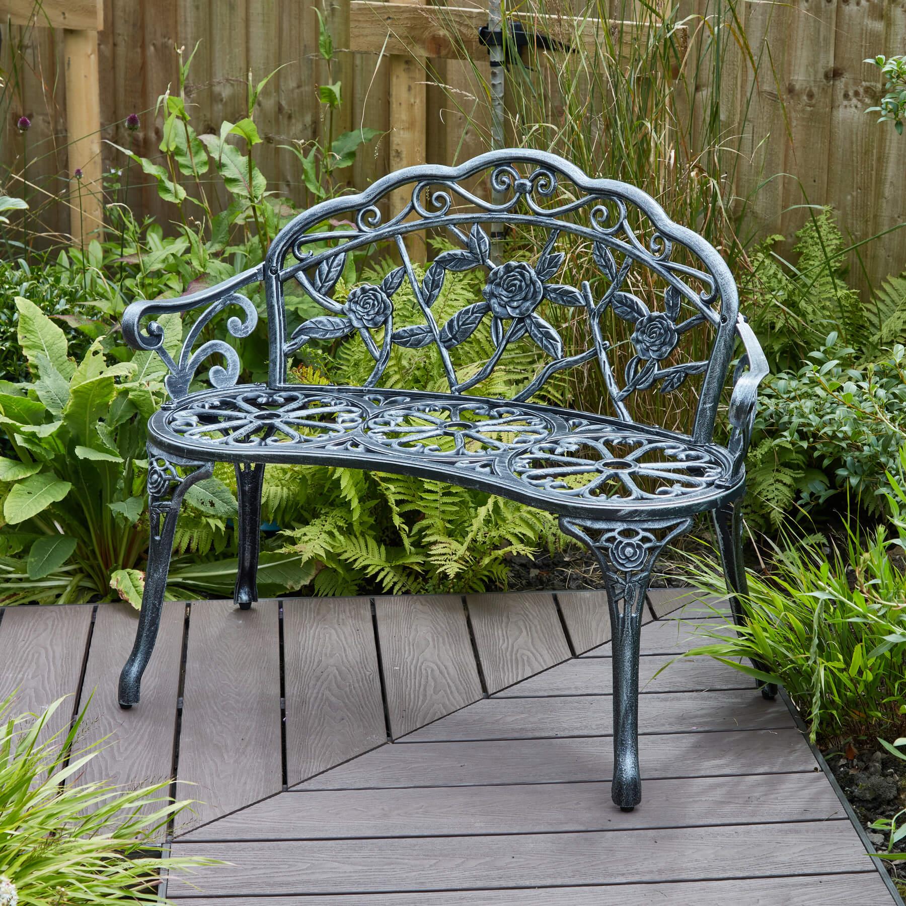 Cast Aluminium Garden Bench Metal Frame 2 Seater Patio Furniture Outdoor Seating - Picture 11 of 29
